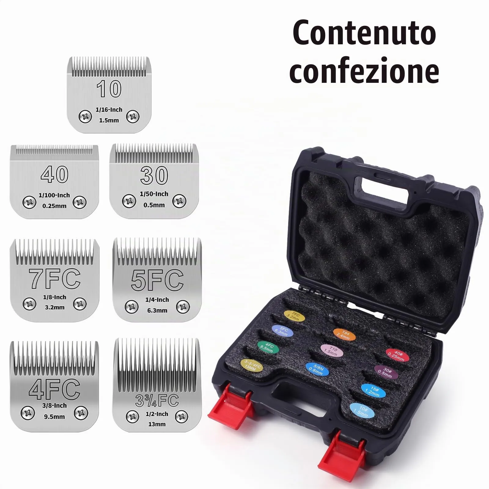 YAZIYIR Lame in Acciaio Inossidabile per Toelettatura Cani, Compatibili con Andis, Oster A5, Wahl KM-10, Taglie 10/30/40/7FC/5FC/4FC/3FC, 7 Pezzi - immagine 7