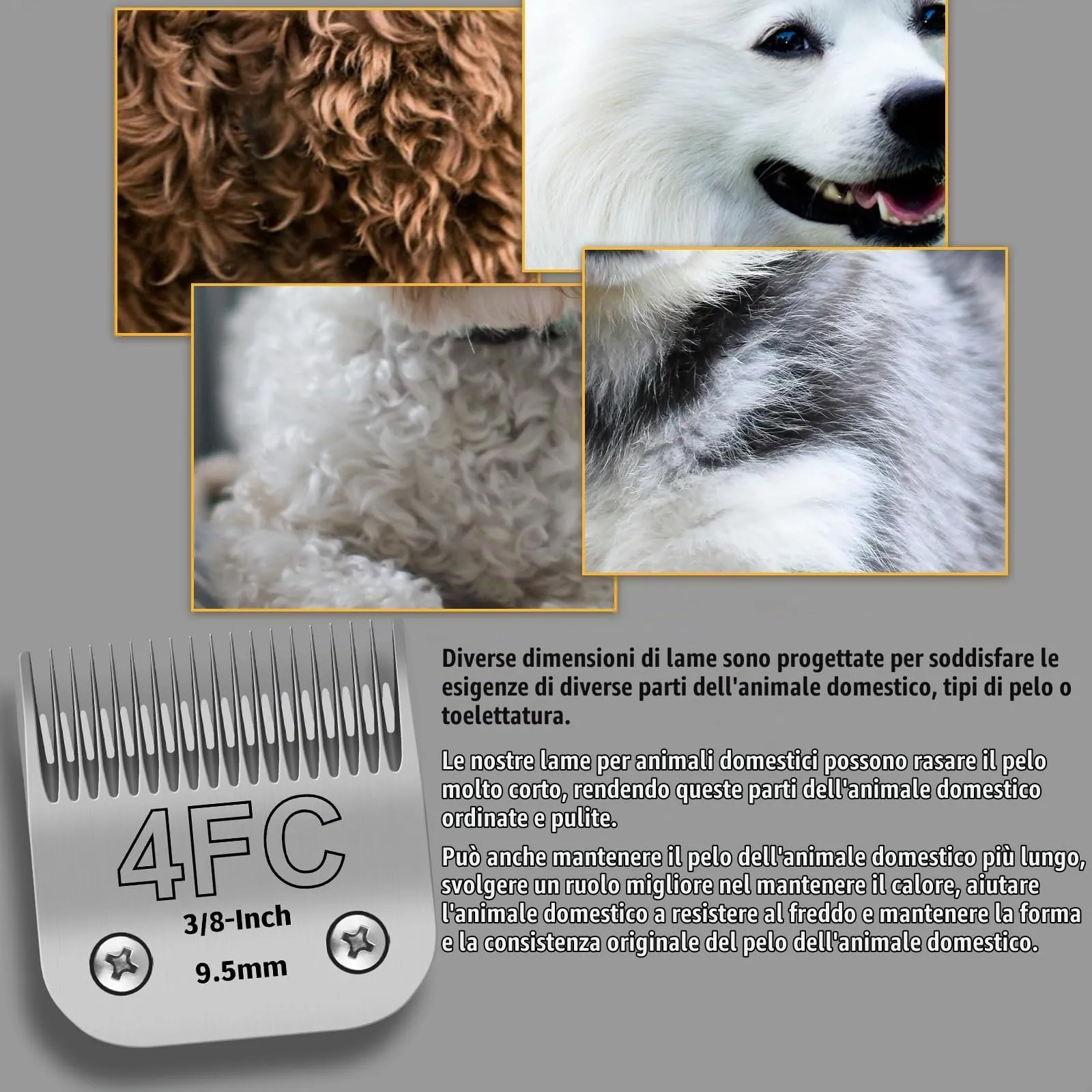 YAZIYIR Lame in acciaio inossidabile 4FC per toelettatura cani, 3/8 pollici (9,5 mm), compatibili con Andis, Oster A5, Heiniger, Moser Max 50, Wahl, confezione da 3 - immagine 3