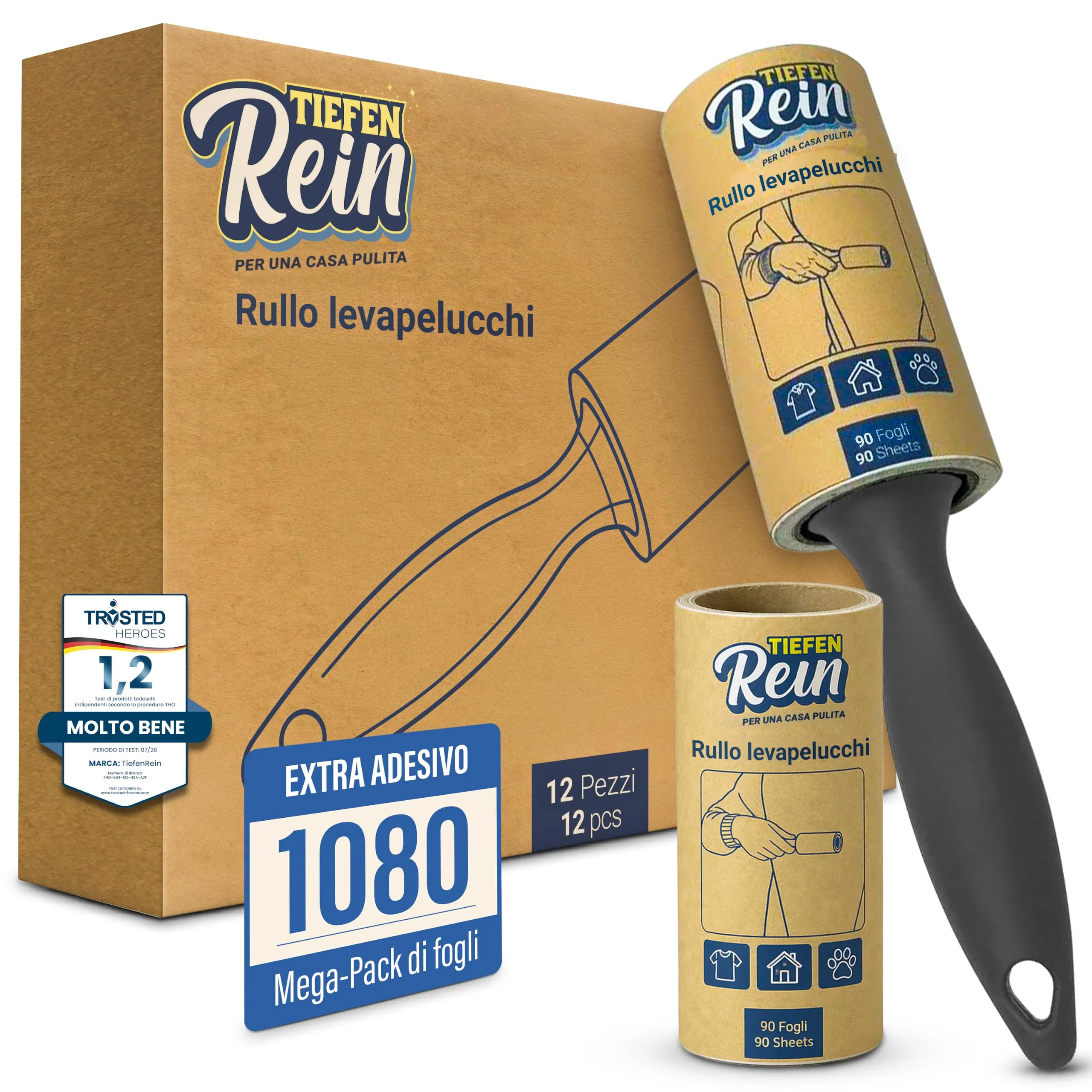 TiefenRein Rullo Adesivo Peli Domestici e Indumenti - Set 12 (1080 Fogli) - immagine 1