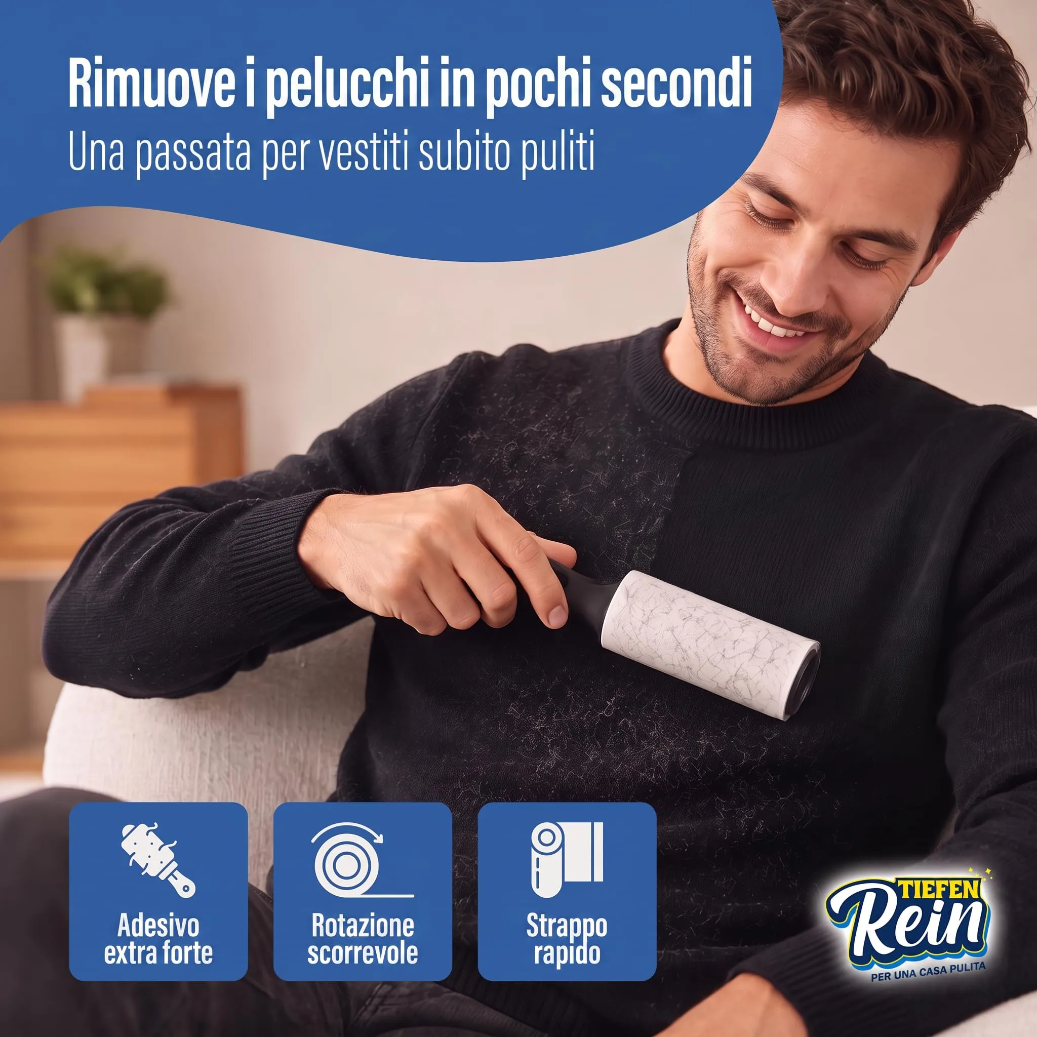 TiefenRein Rullo Adesivo Peli Domestici e Indumenti - Set 12 (1080 Fogli) - immagine 2