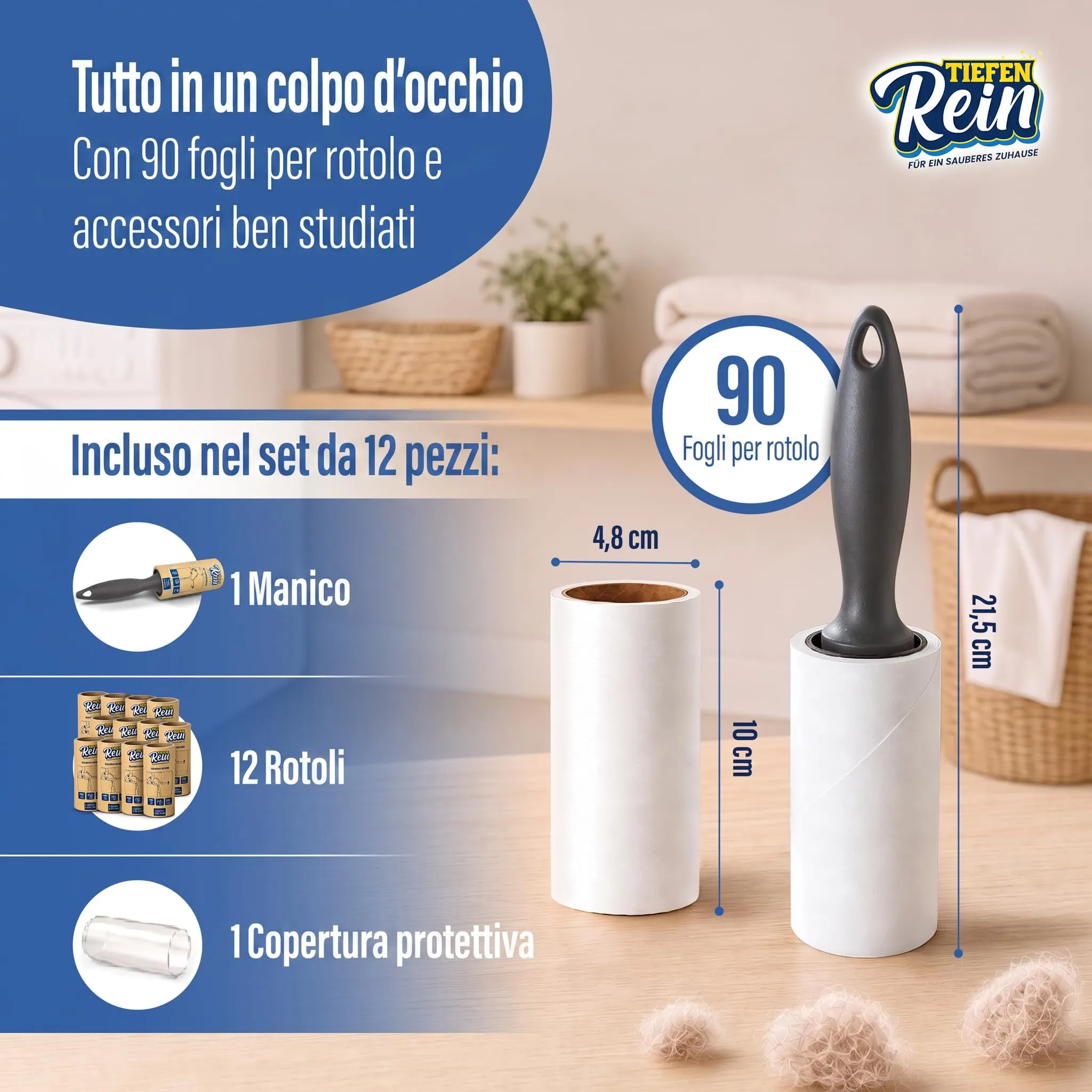TiefenRein Rullo Adesivo Peli Domestici e Indumenti - Set 12 (1080 Fogli) - immagine 6