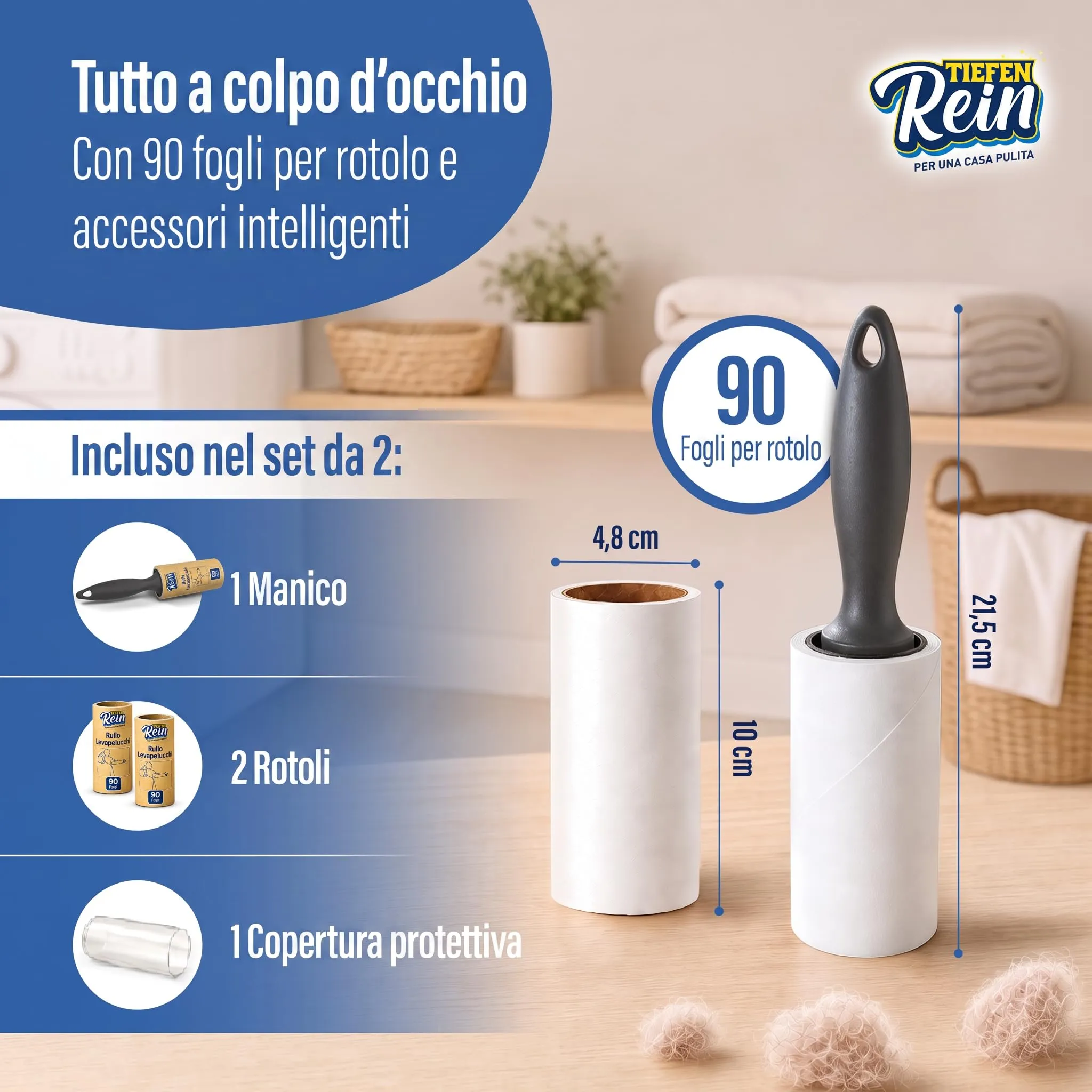 TiefenRein Rullo Adesivo Peli Domestici e Indumenti, Set 2 (180 Fogli) - immagine 6