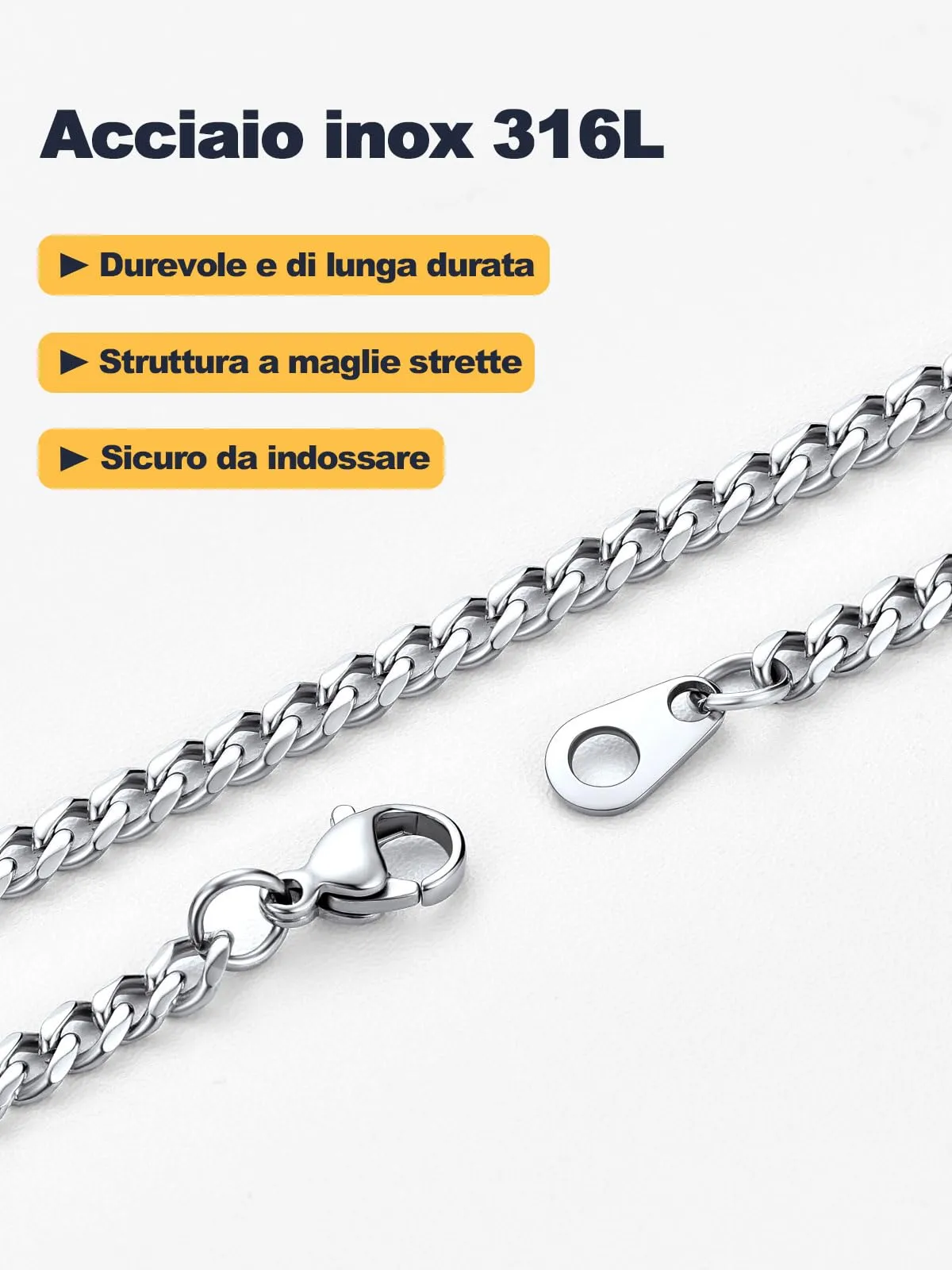 U7 Collana Uomo Catena Cubana in Acciaio Inossidabile 9 mm x 71 cm - immagine 6