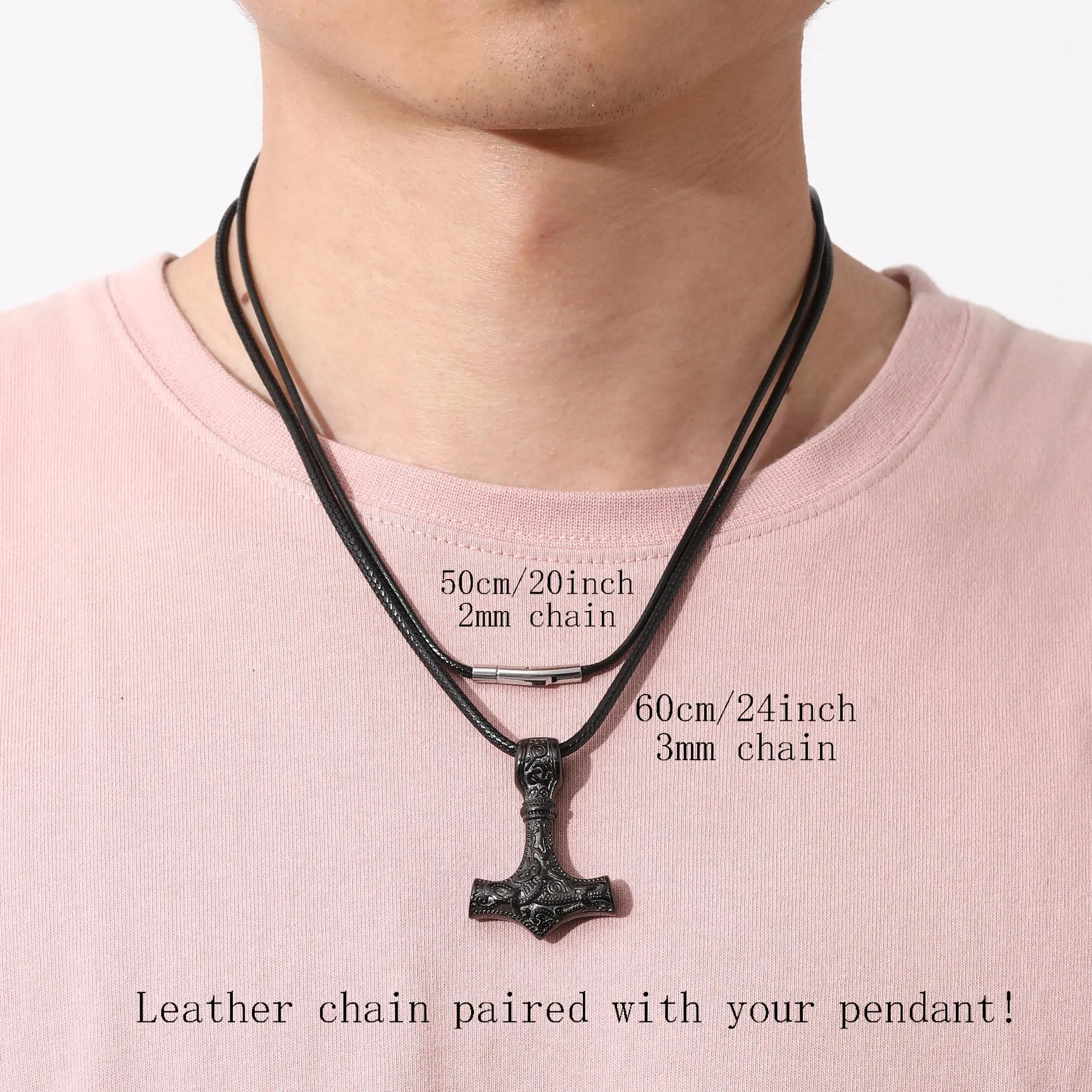 RWQIAN Collana in Pelle Sintetica Intrecciata con Chiusura in Acciaio Inossidabile, Nero, 2mm, 76cm - immagine 6