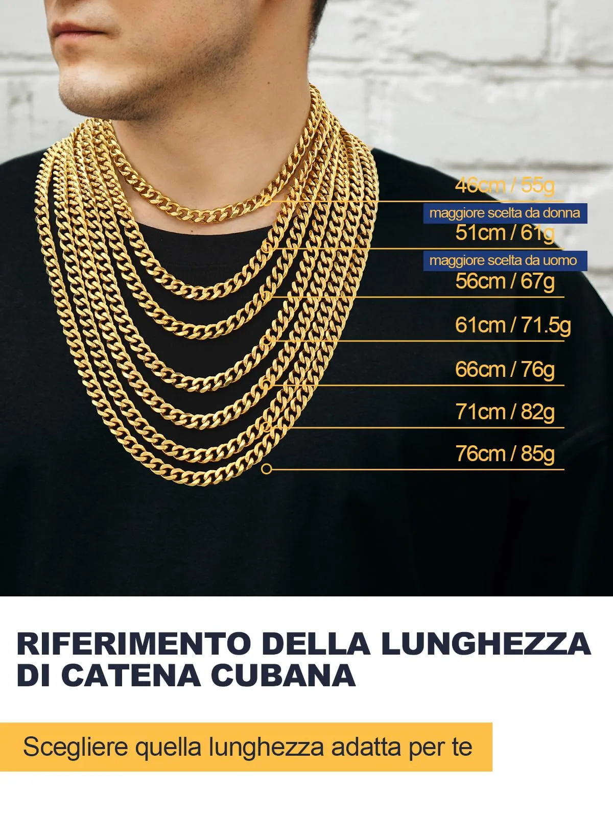 U7 Collana Uomo Catena Cubana in Acciaio Inox Oro 9 mm 61 cm - immagine 6