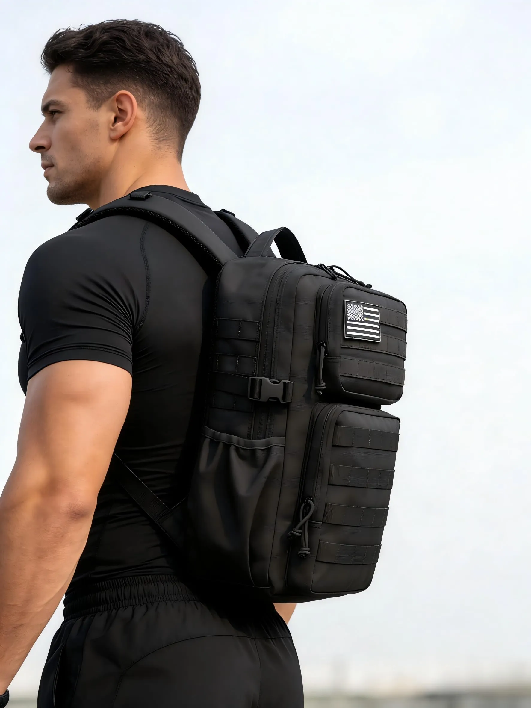 Wotony Zaino Tattico Militare Impermeabile Molle 25L, Nero - immagine 2