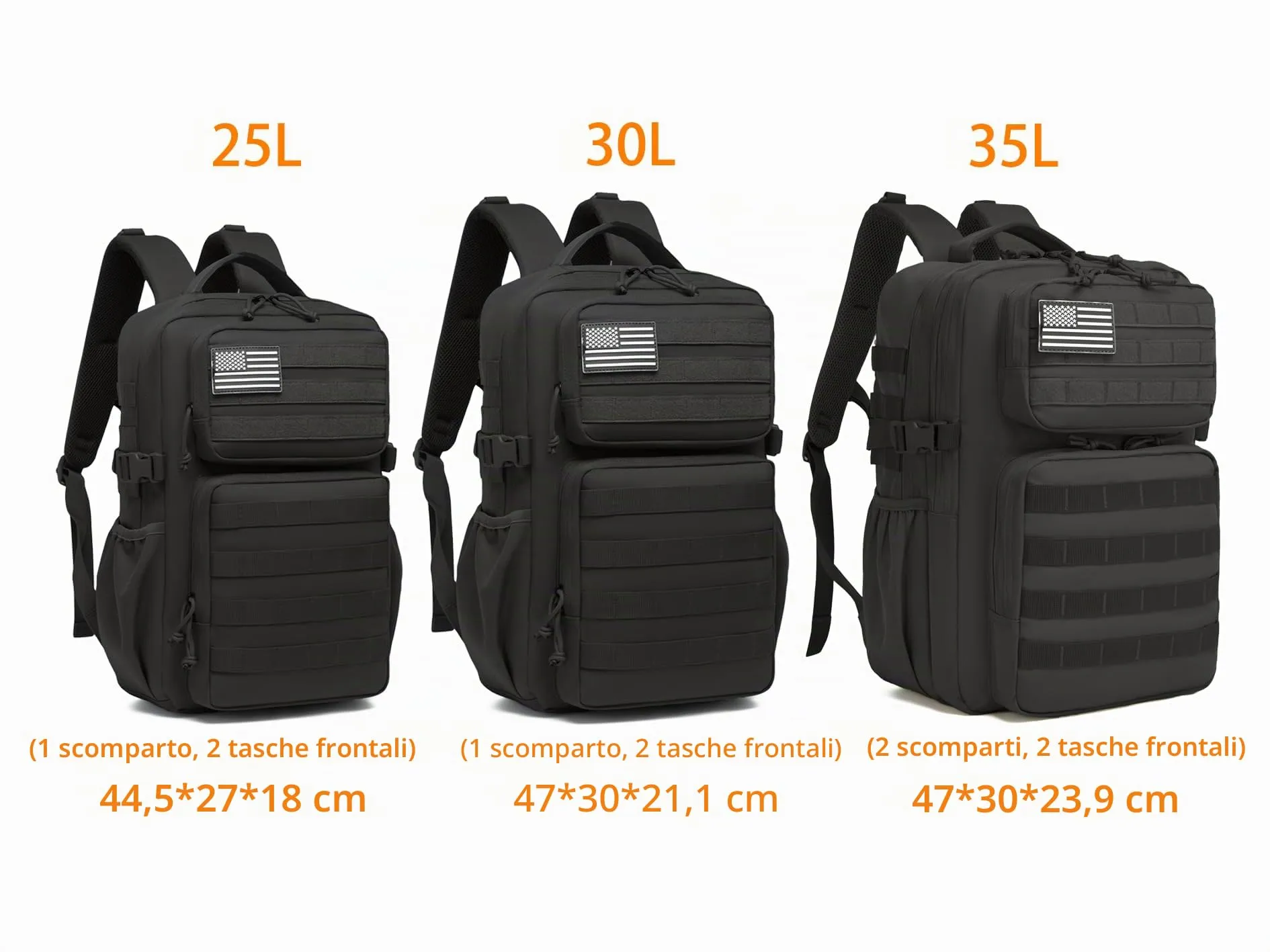 Wotony Zaino Tattico Militare Impermeabile Molle 25L, Nero - immagine 4