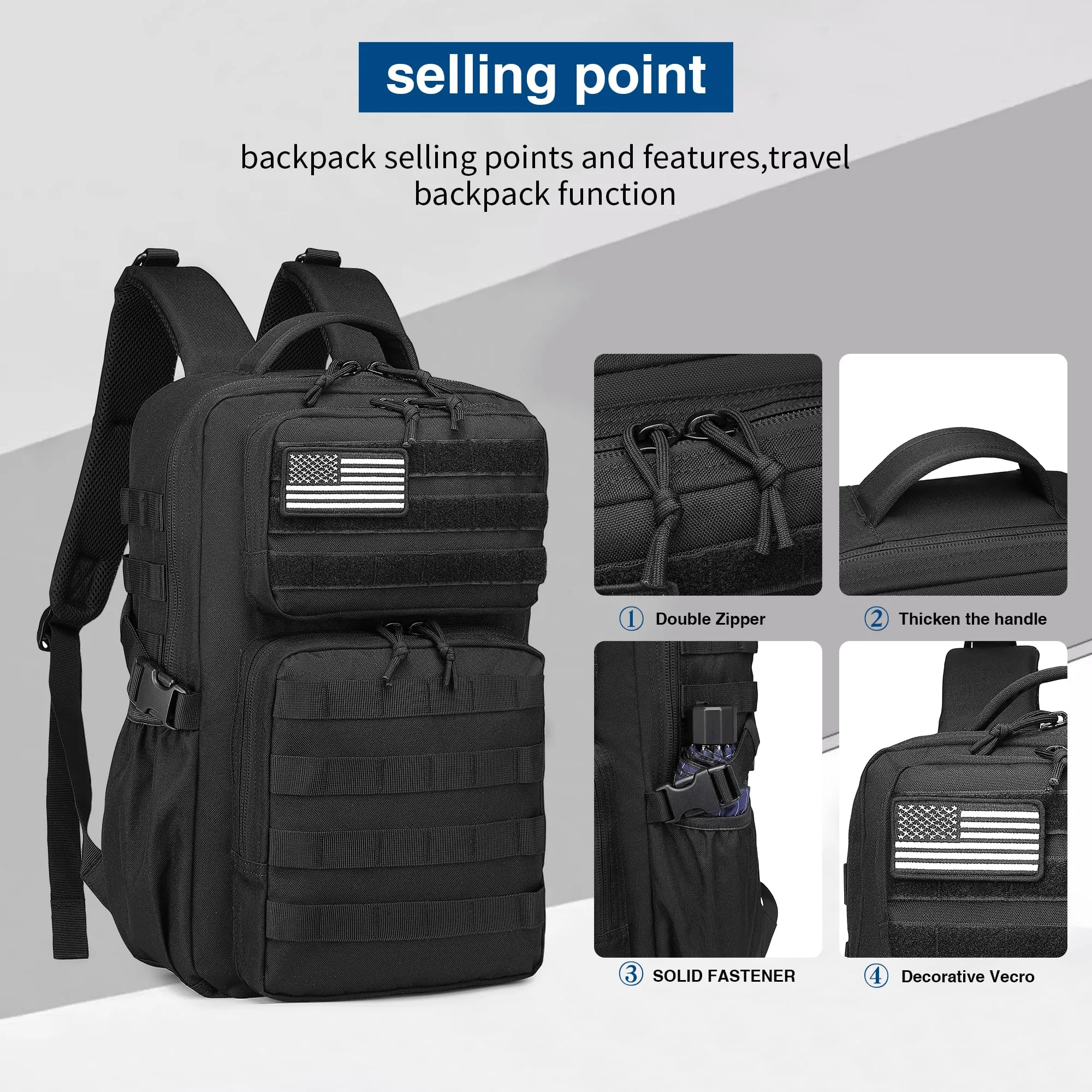 Wotony Zaino Tattico Militare Impermeabile Molle 25L, Nero - immagine 5