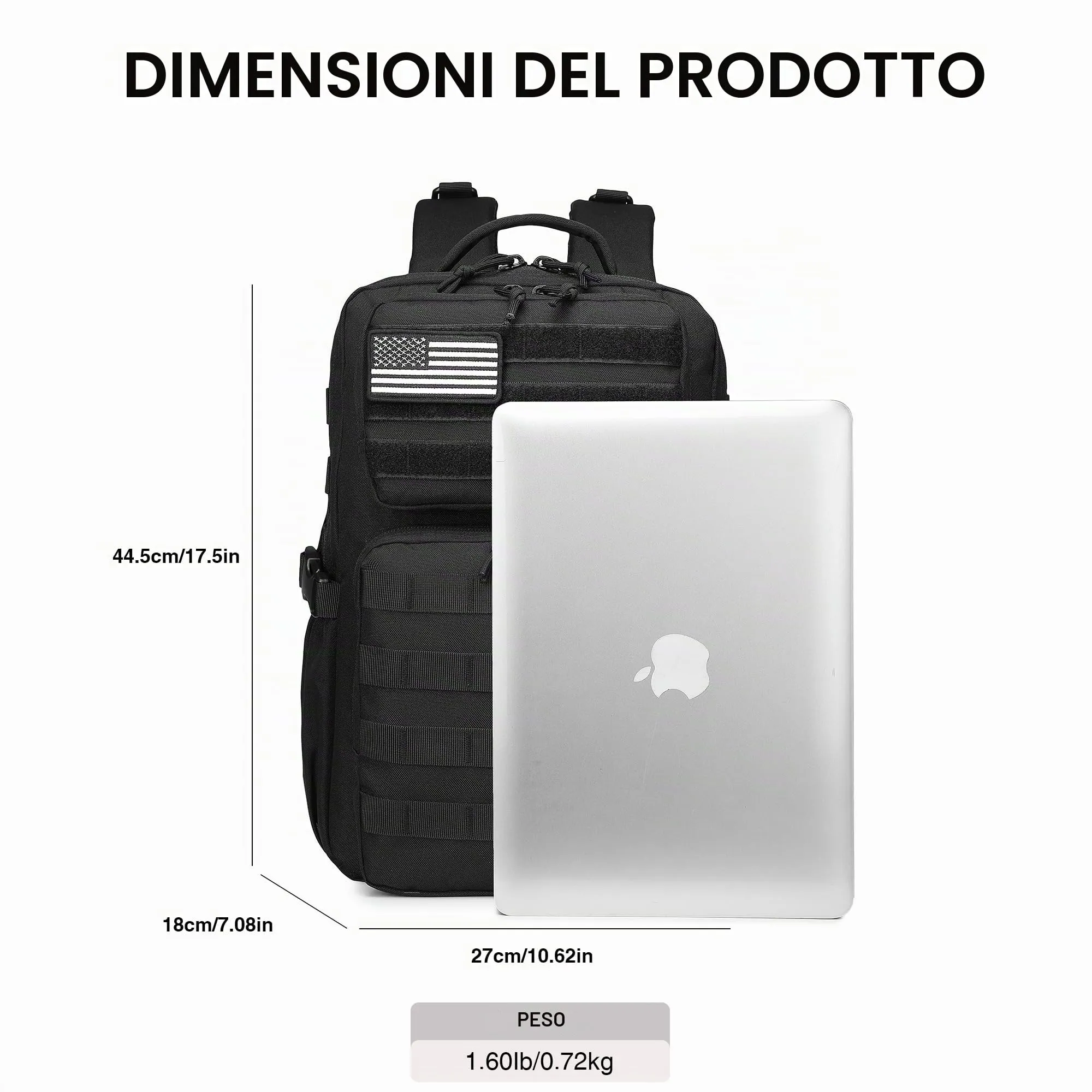 Wotony Zaino Tattico Militare Impermeabile Molle 25L, Nero - immagine 6