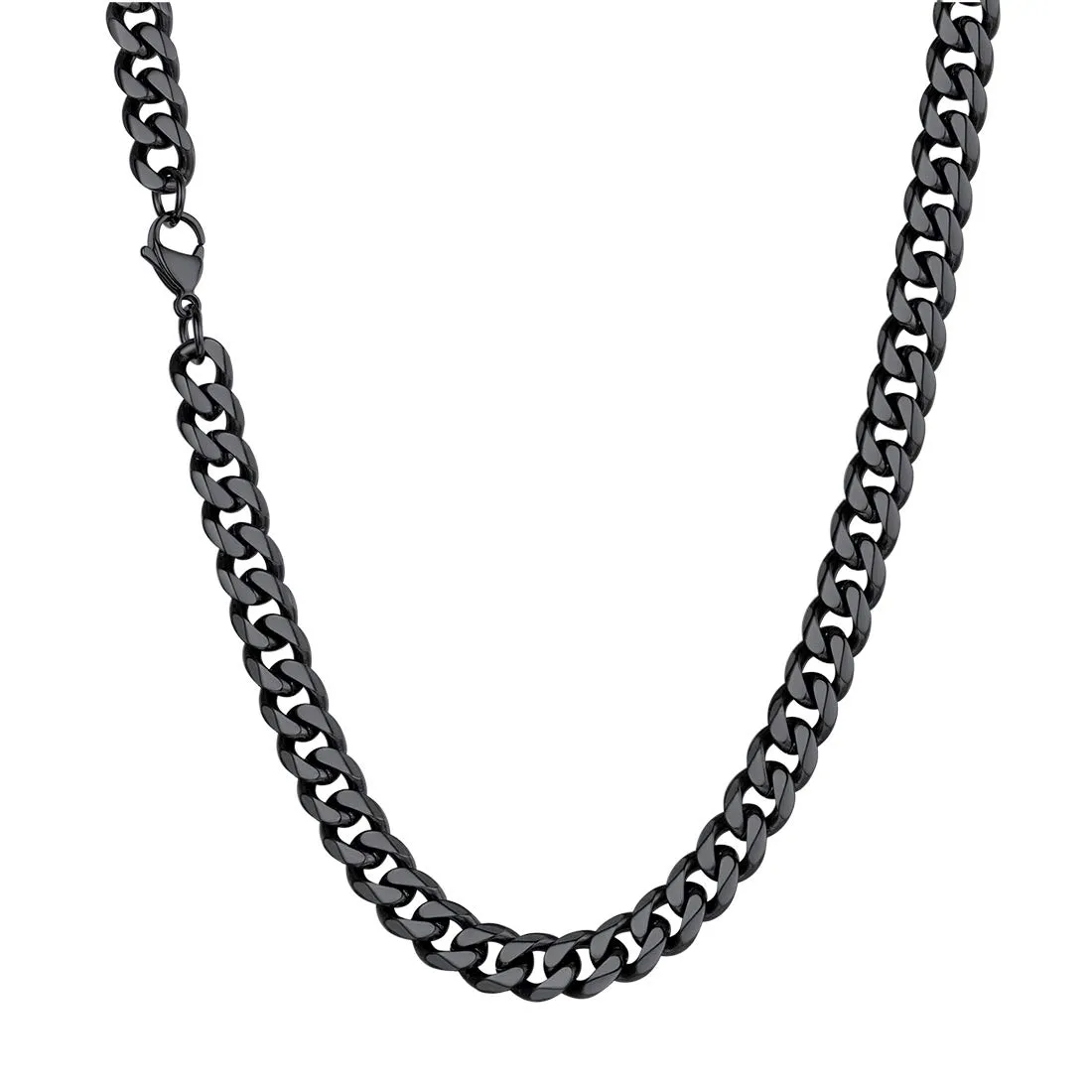 U7 Collana Uomo Catena Cubana in Acciaio Inox, Nera, 9 mm x 71 cm - immagine 1