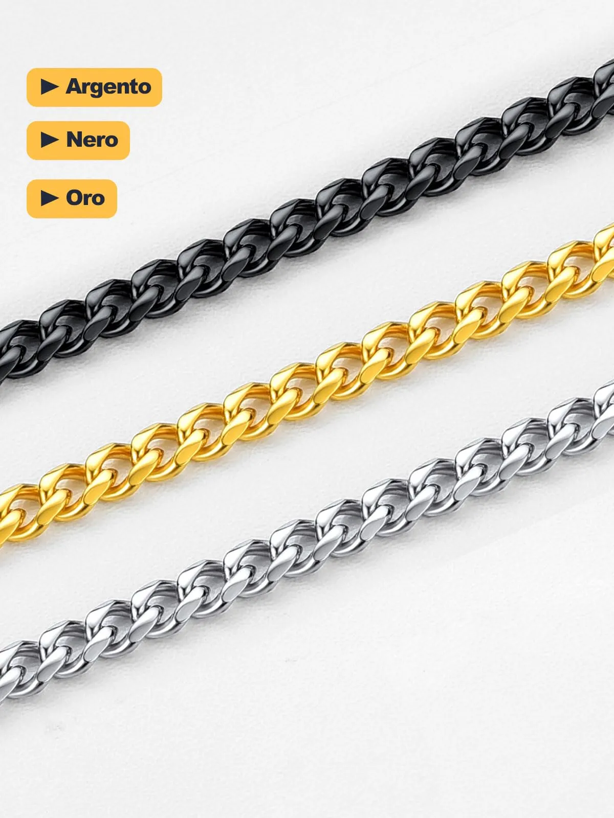 U7 Collana Catena Cubana in Acciaio Inossidabile 3 mm, 66 cm - immagine 7
