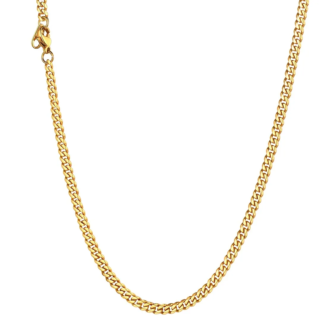 U7 Collana Catena Cubana in Acciaio Inox Oro 3 mm, 76 cm - immagine 1