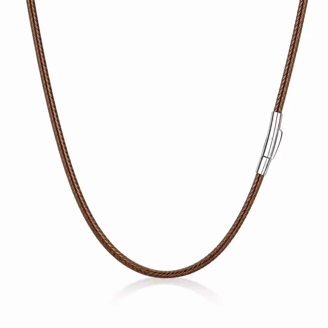 RWQIAN Collana in Pelle Sintetica Intrecciata Marrone con Chiusura in Acciaio Inossidabile, 46cm, 3mm - immagine 1