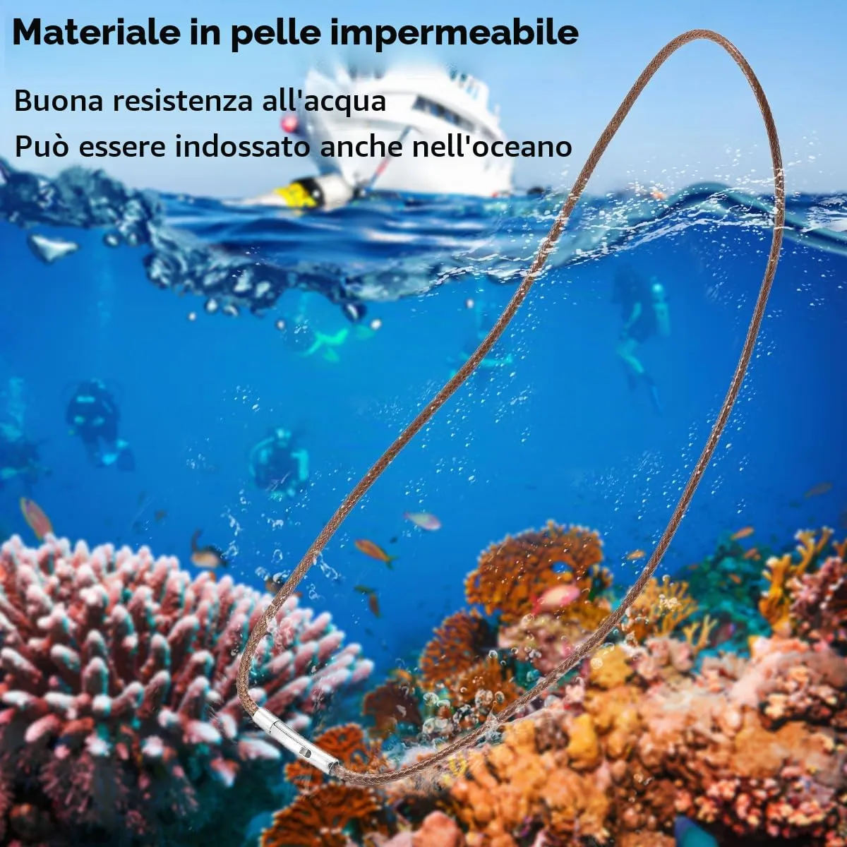 RWQIAN Collana in Pelle Sintetica Intrecciata Marrone con Chiusura in Acciaio Inossidabile, 46cm, 3mm - immagine 4