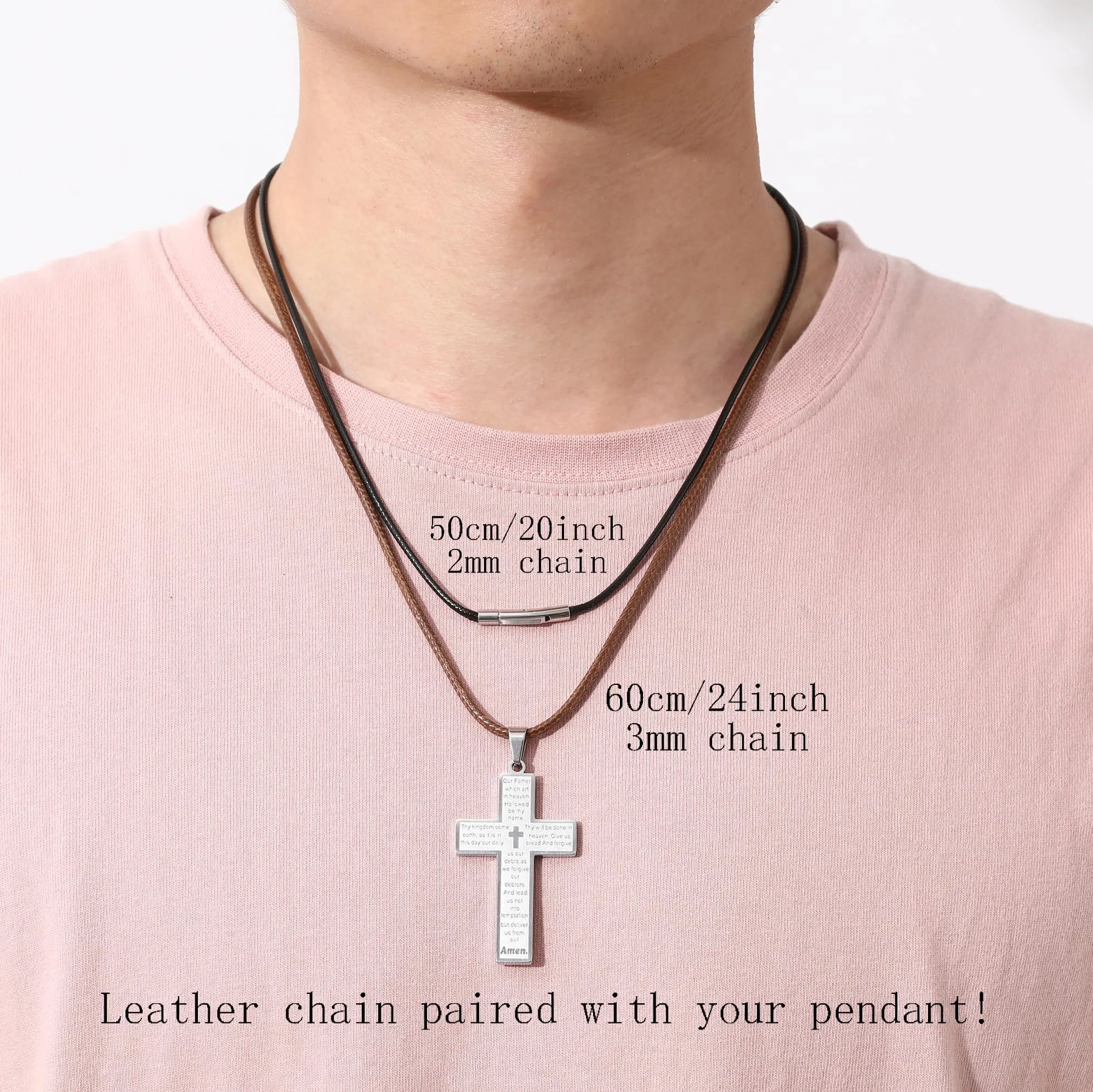 RWQIAN Collana in Pelle Sintetica Intrecciata Marrone con Chiusura in Acciaio Inossidabile, 76cm x 3mm - immagine 6