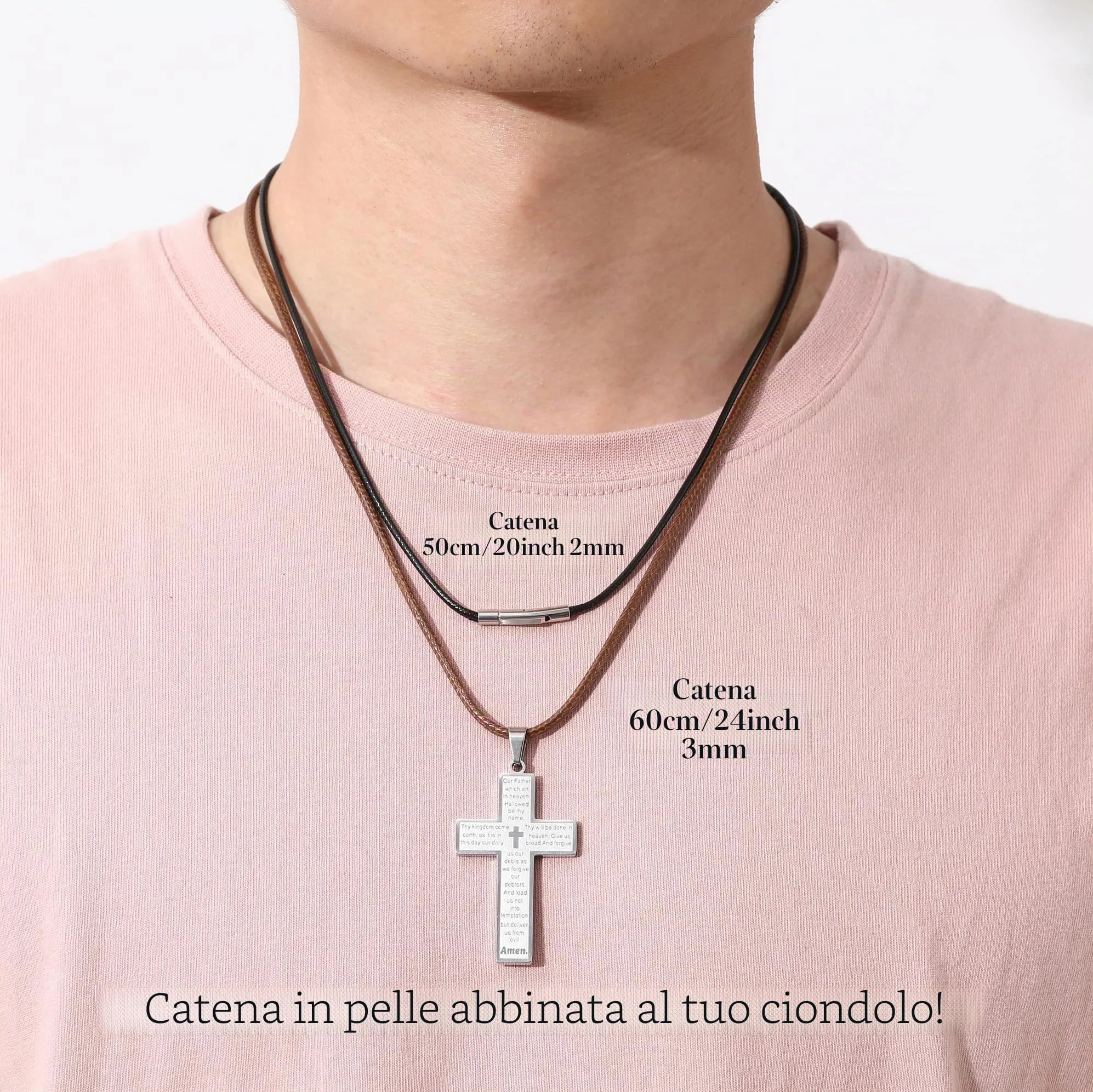 RWQIAN Collana in Pelle Sintetica Intrecciata con Chiusura in Acciaio Inossidabile, Nero, 3mm, 56cm - immagine 7