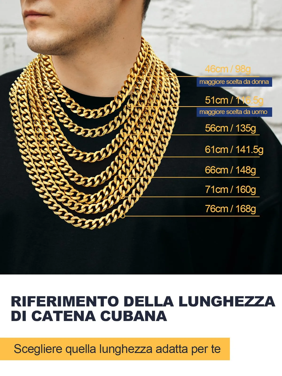 U7 Collana Uomo Catena Cubana Oro Acciaio Inox 12 mm 61 cm - immagine 7