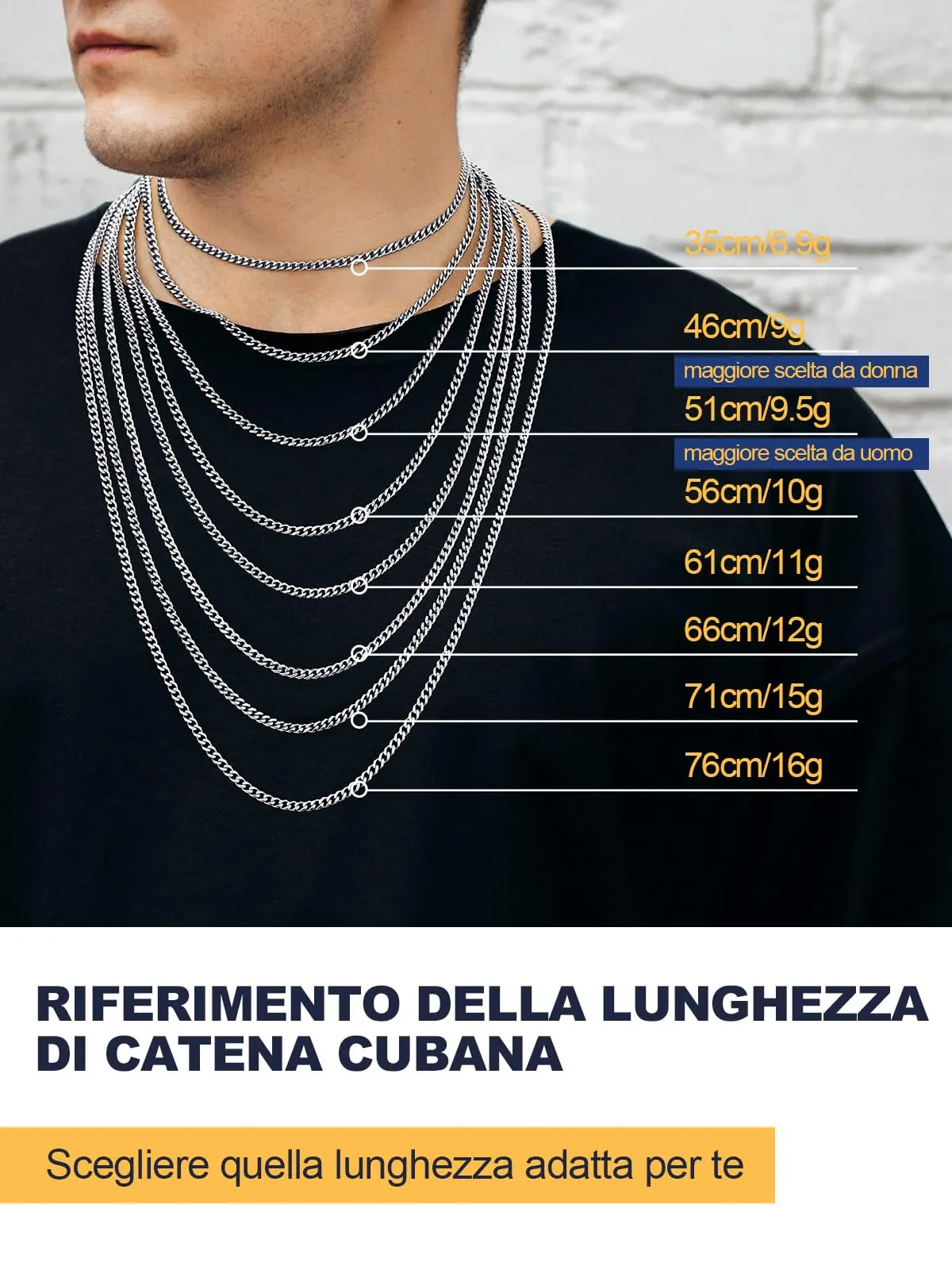 U7 Collana Catena Cubana in Acciaio Inossidabile 3 mm, 61 cm - immagine 6