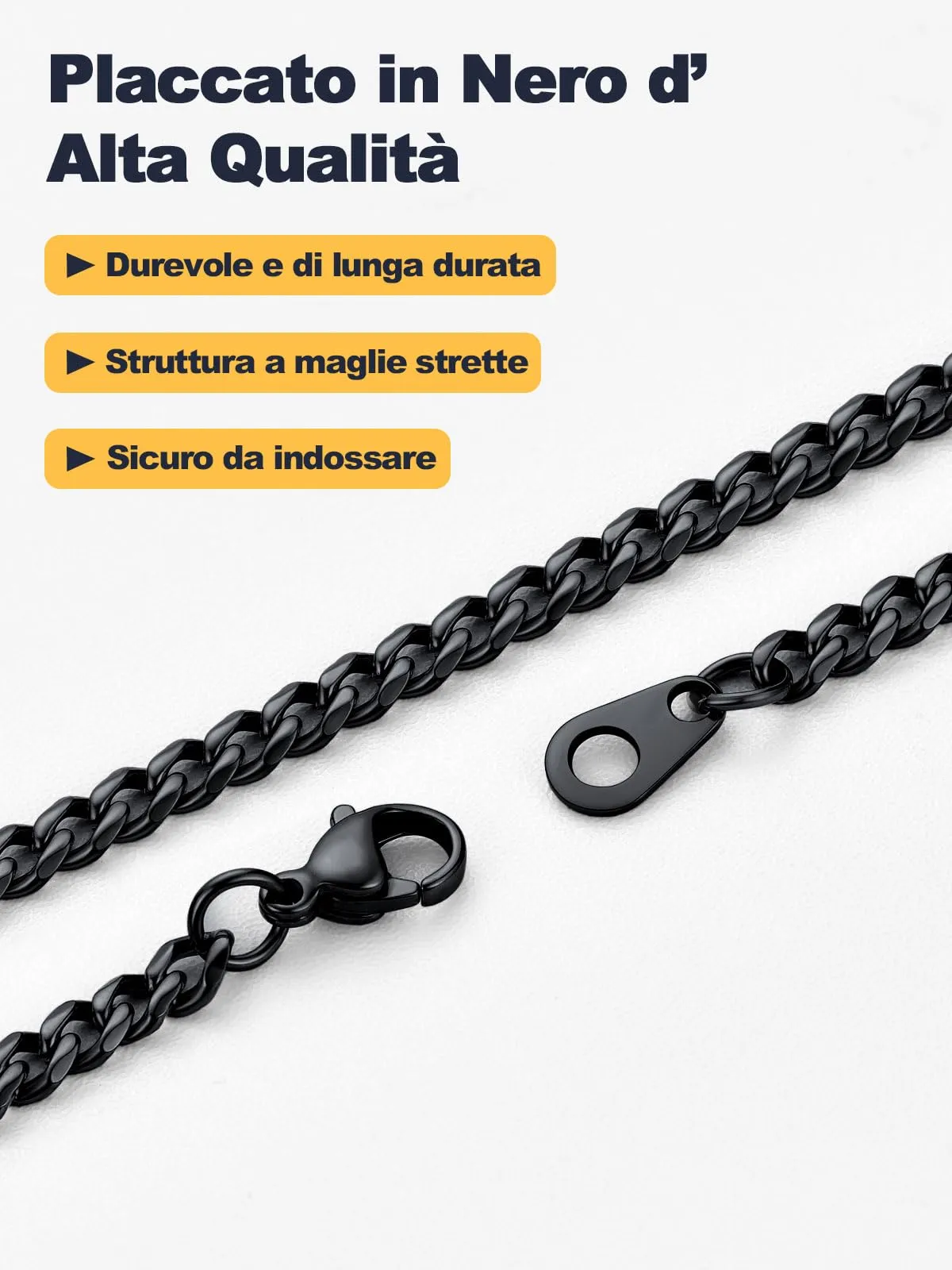 U7 Collana Uomo Catena Cubana in Acciaio Inox, Nera, 6 mm x 61 cm - immagine 5