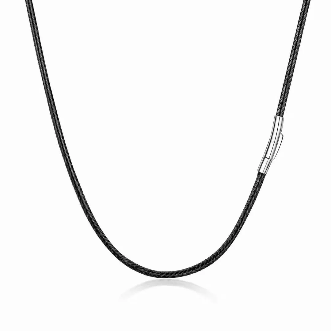 RWQIAN Collana in Pelle Sintetica Intrecciata con Chiusura in Acciaio Inossidabile, Nero, 56cm, 2mm - immagine 1