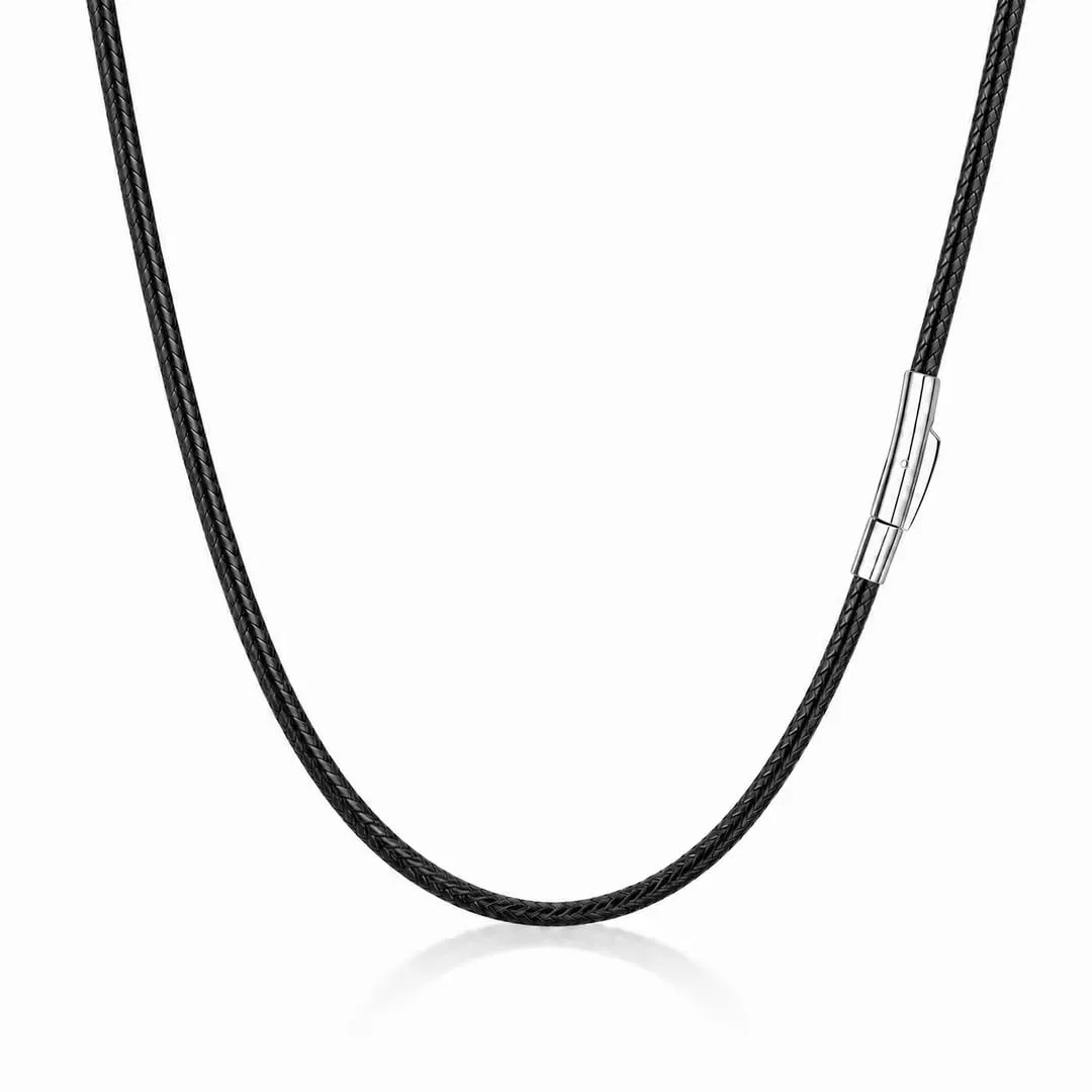 RWQIAN Collana in Pelle Sintetica Intrecciata con Chiusura in Acciaio Inossidabile, Nero, 46cm, 3mm - immagine 1
