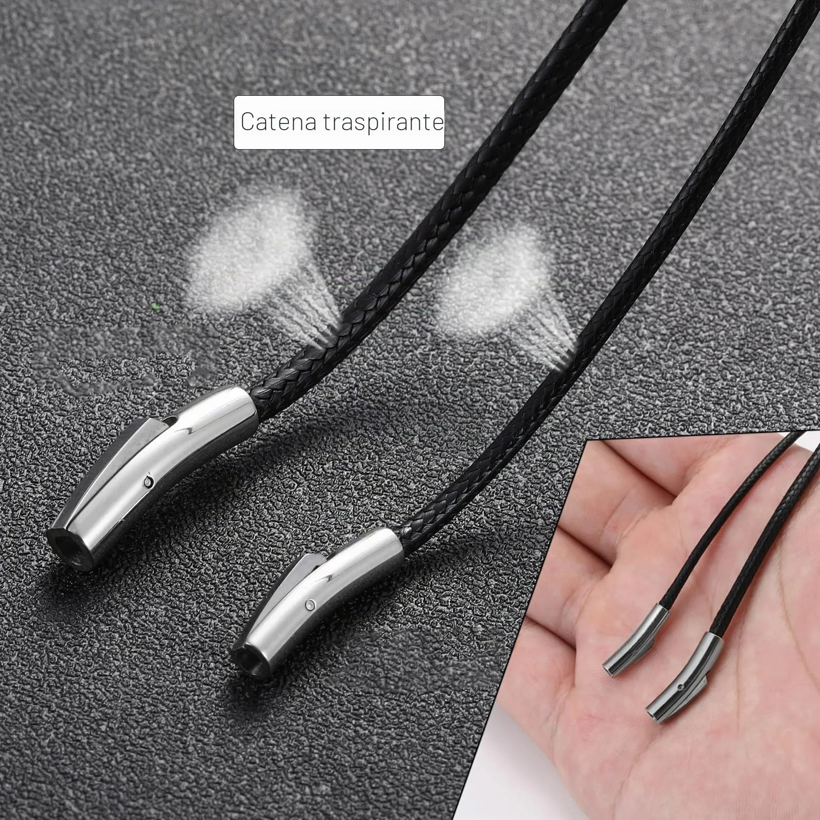 RWQIAN Collana in Pelle Sintetica Intrecciata con Chiusura in Acciaio Inossidabile, Nero, 46cm, 3mm - immagine 3