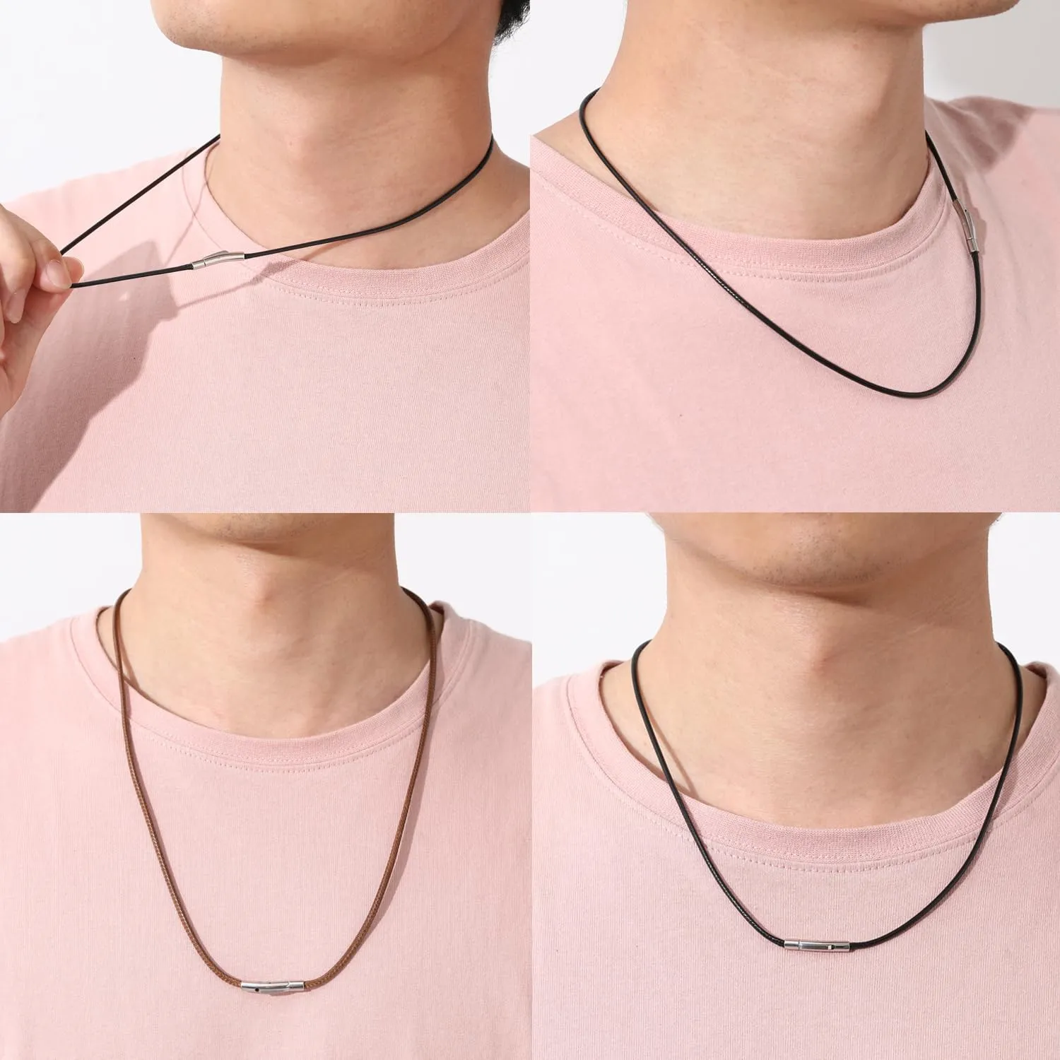 RWQIAN Collana in Pelle Sintetica Intrecciata con Chiusura in Acciaio Inossidabile, Nero, 46cm, 3mm - immagine 6