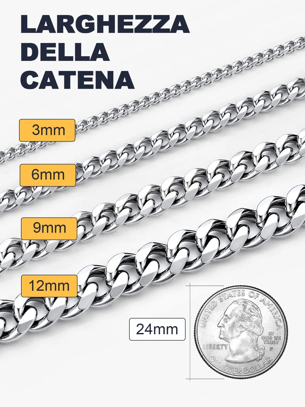 U7 Collana Uomo Catena Cubana in Acciaio Inossidabile 9 mm 51 cm - immagine 7