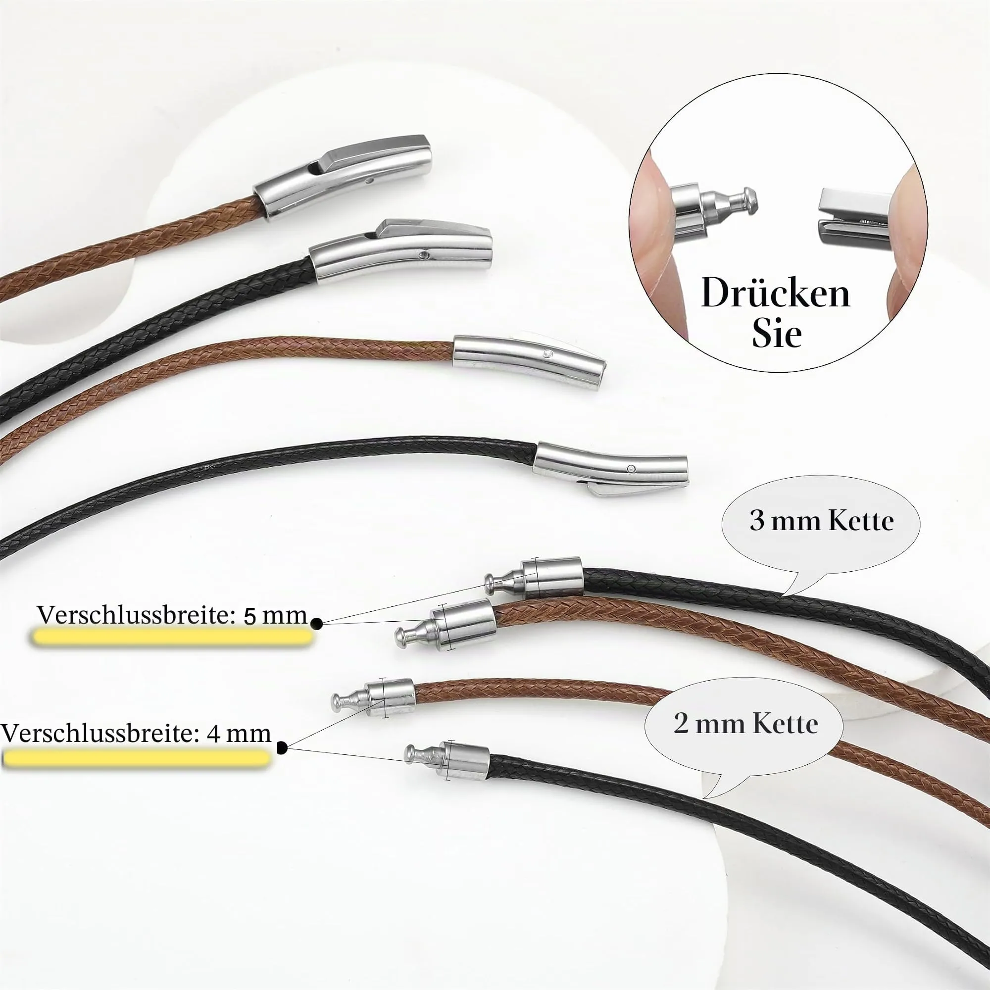 RWQIAN Collana in Pelle Sintetica Intrecciata Marrone con Chiusura in Acciaio Inossidabile, 2mm x 71cm - immagine 2