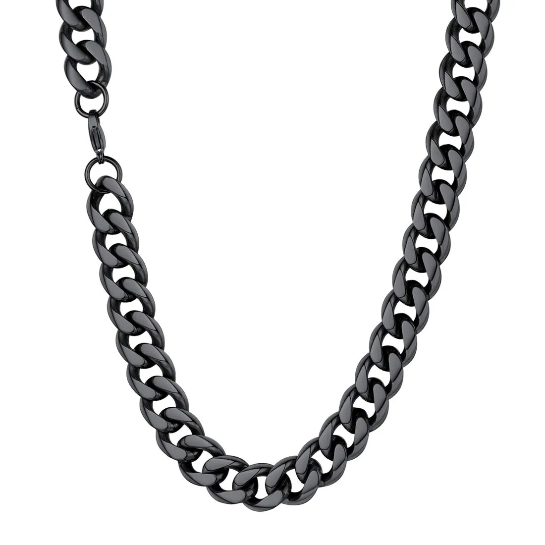 U7 Collana Uomo Catena Cubana in Acciaio Inox Nera 12mm 66cm - immagine 1