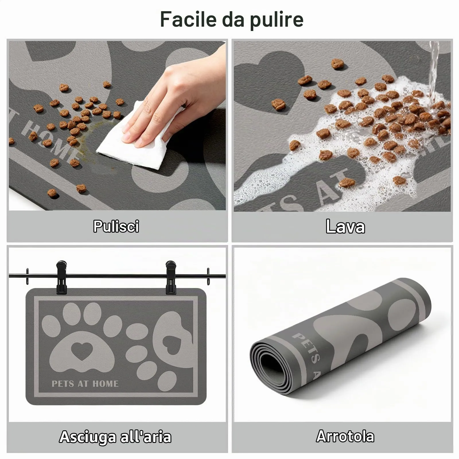 ZICRO Tappetino Alimentazione per Animali Domestici, Grigio Scuro, 30x50cm - immagine 4