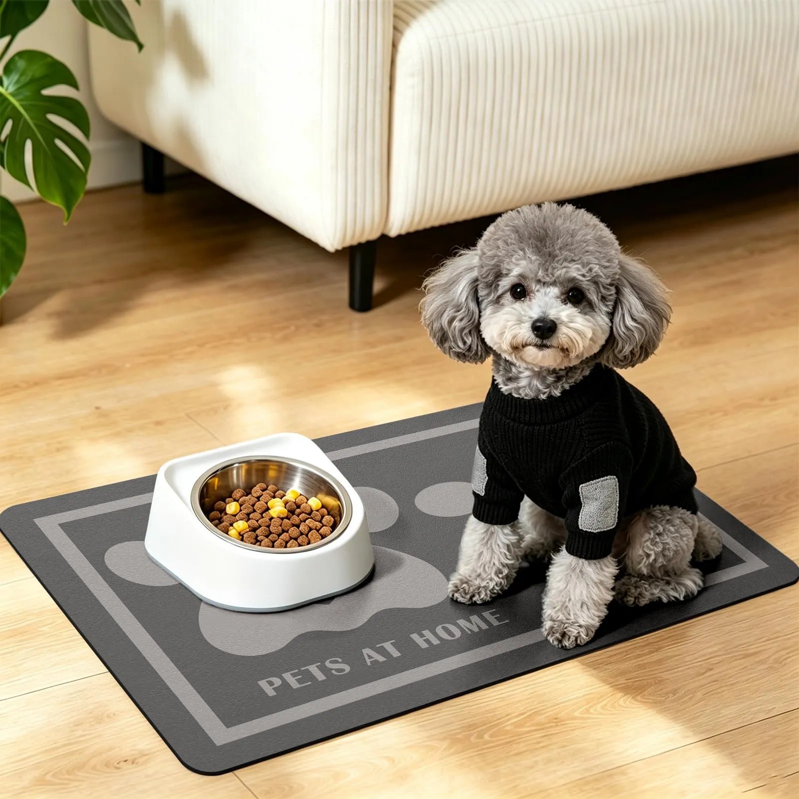 ZICRO Tappetino Alimentazione per Animali Domestici, Grigio Scuro, 30x50cm - immagine 5