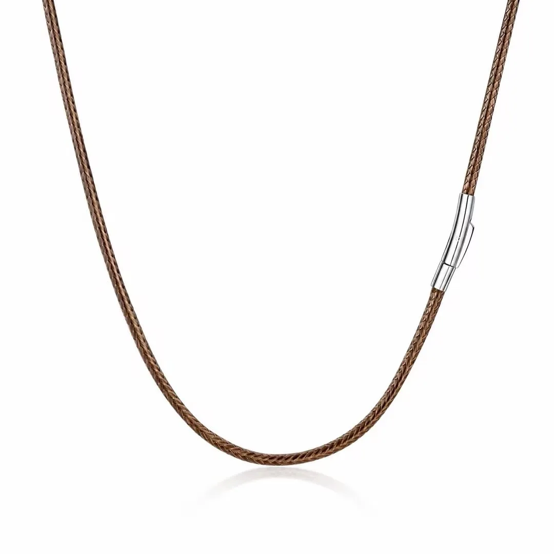 RWQIAN Collana in Pelle Sintetica Intrecciata Marrone con Chiusura in Acciaio Inossidabile, 46cm, 2mm - immagine 1