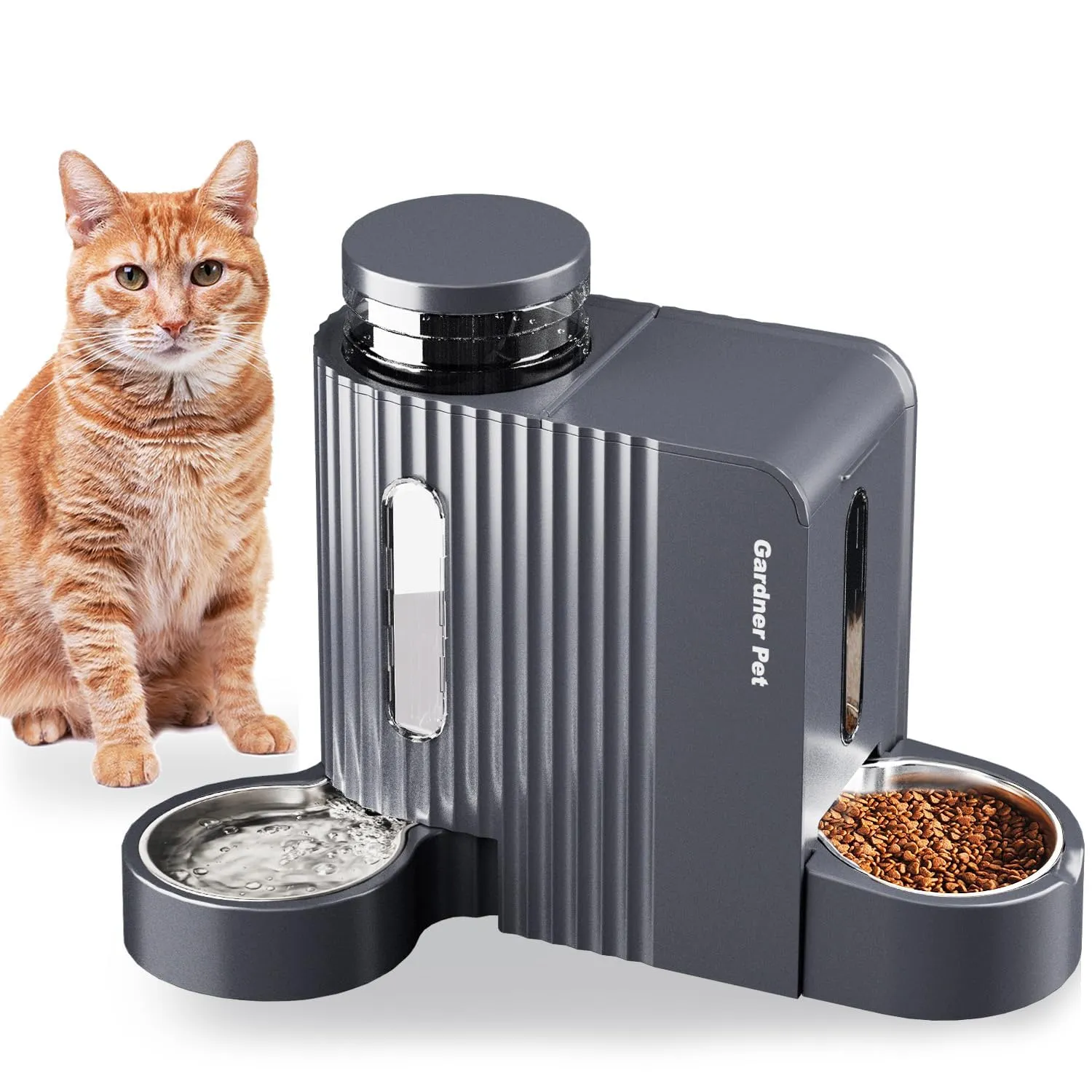 Gardner Pet Distributore 2 in 1 Cibo e Acqua per Gatti, 3L*2, Grigio Scuro - immagine 1