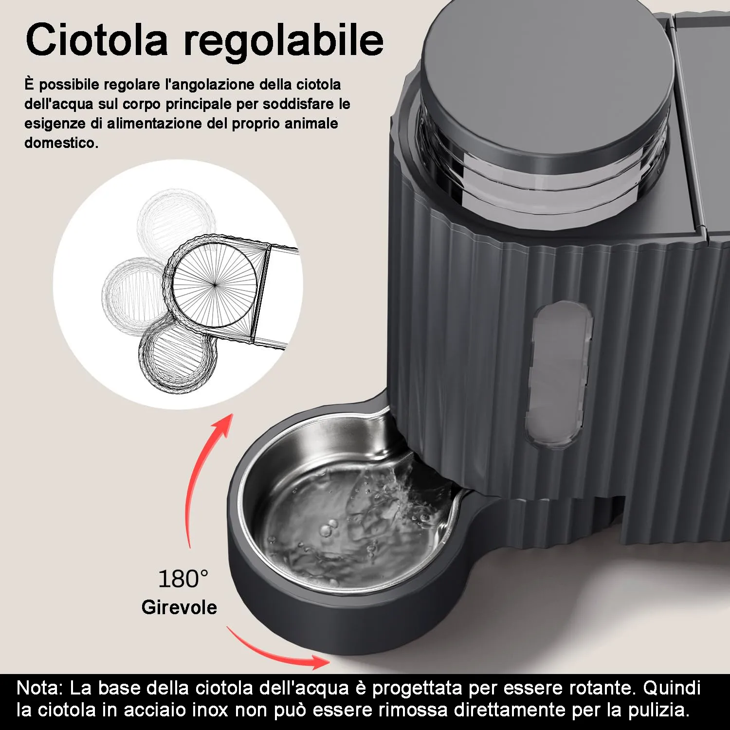 Gardner Pet Distributore 2 in 1 Cibo e Acqua per Gatti, 3L*2, Grigio Scuro - immagine 4