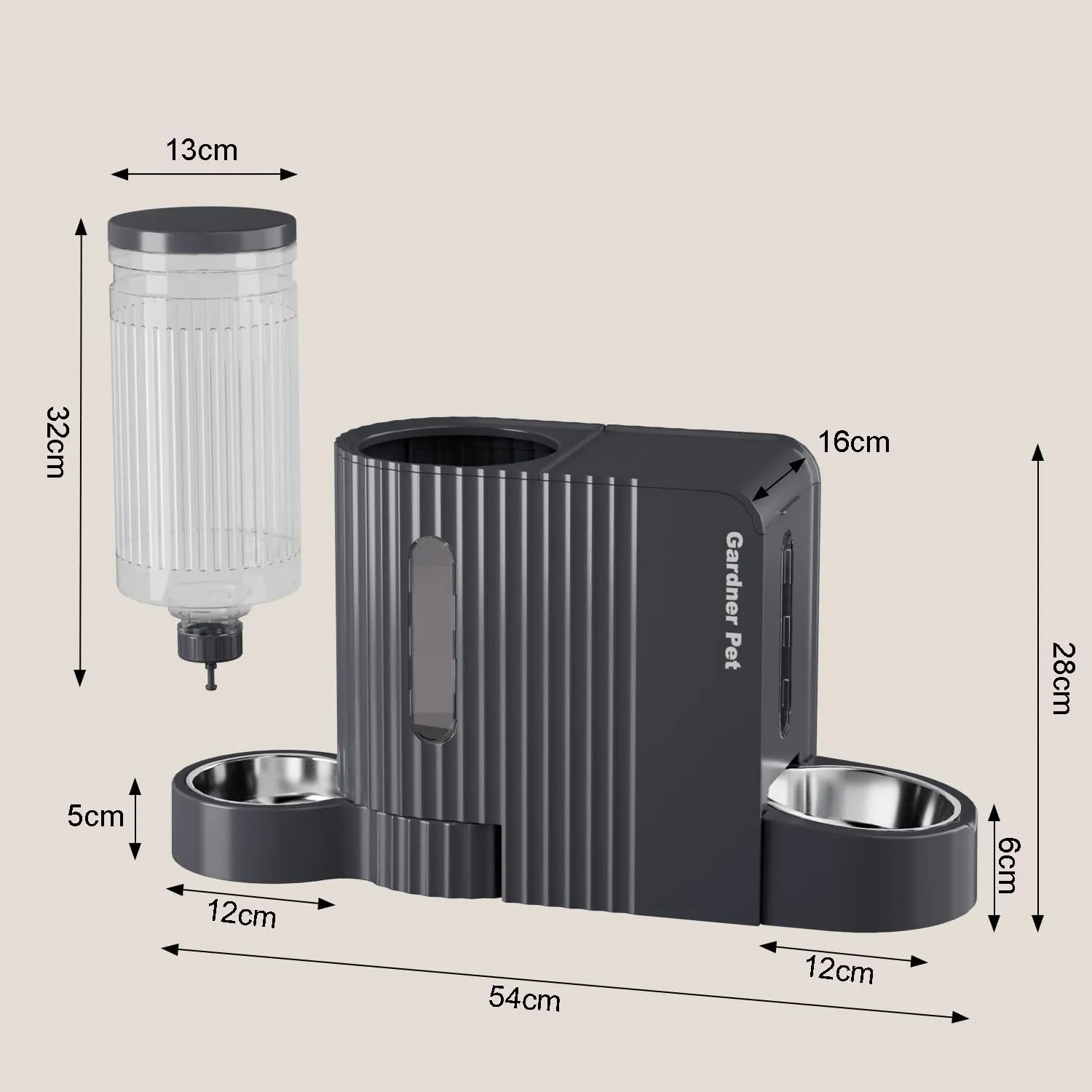 Gardner Pet Distributore 2 in 1 Cibo e Acqua per Gatti, 3L*2, Grigio Scuro - immagine 9