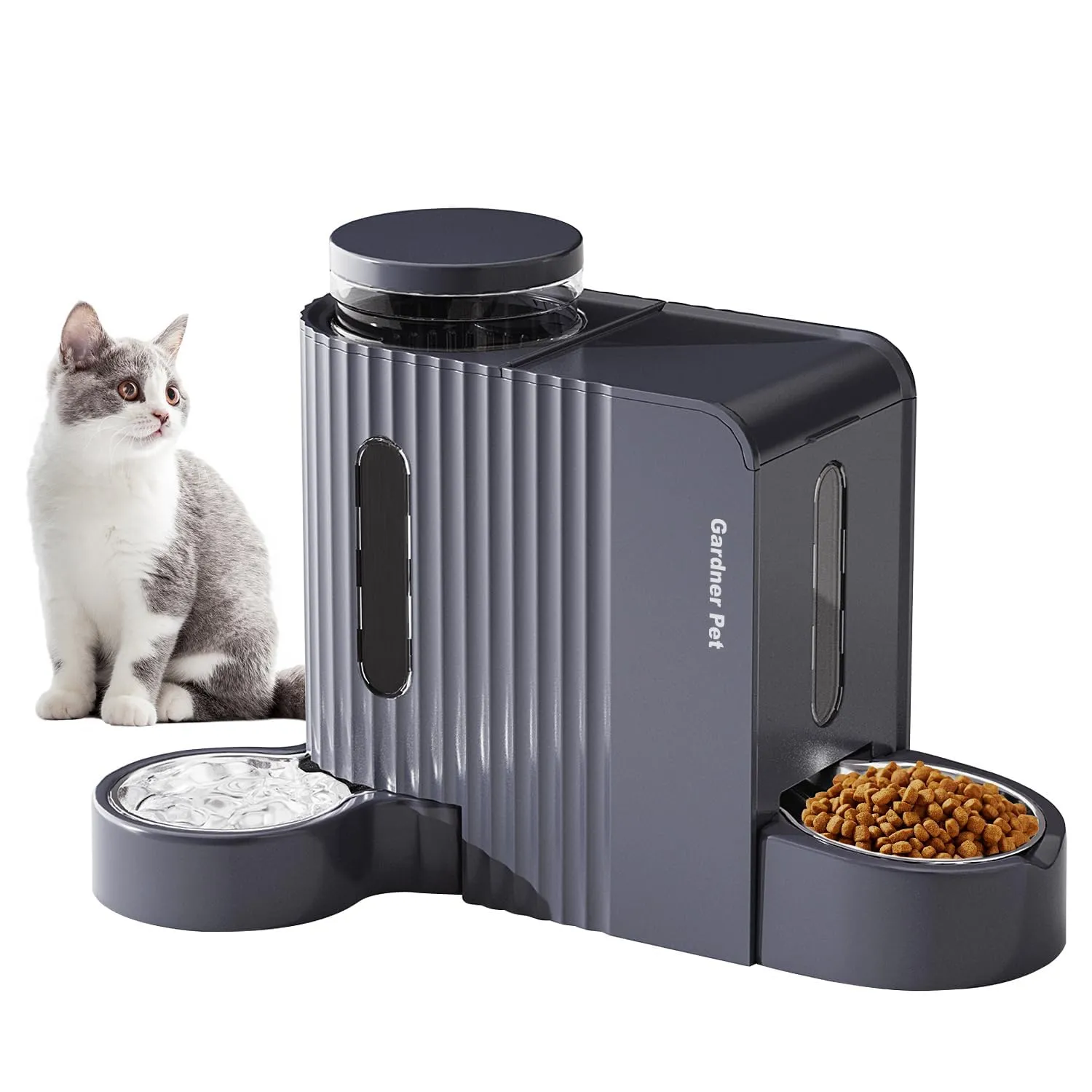 Gardner Pet Distributore 2 in 1 Cibo e Acqua per Gatti 6L*2, Grigio Scuro - immagine 1