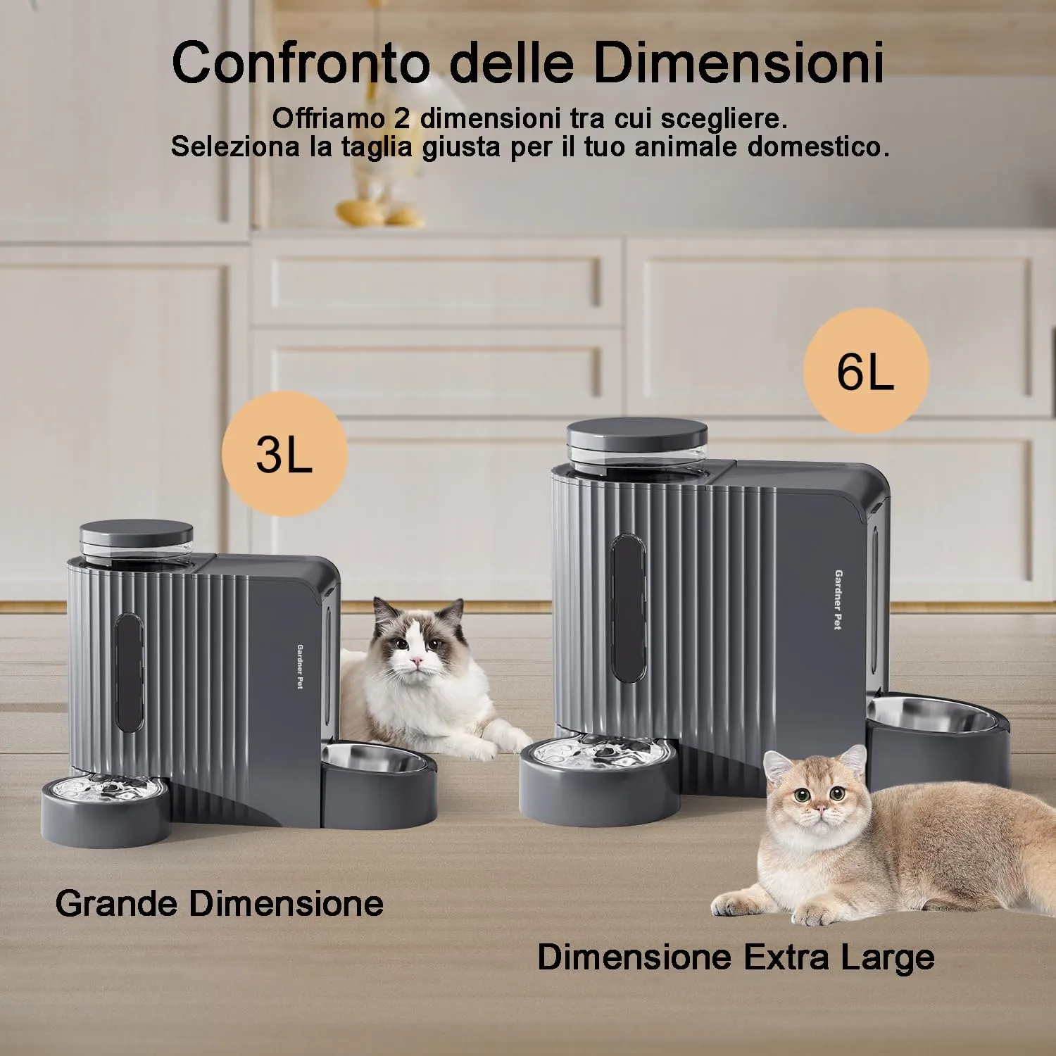 Gardner Pet Distributore 2 in 1 Cibo e Acqua per Gatti 6L*2, Grigio Scuro - immagine 6