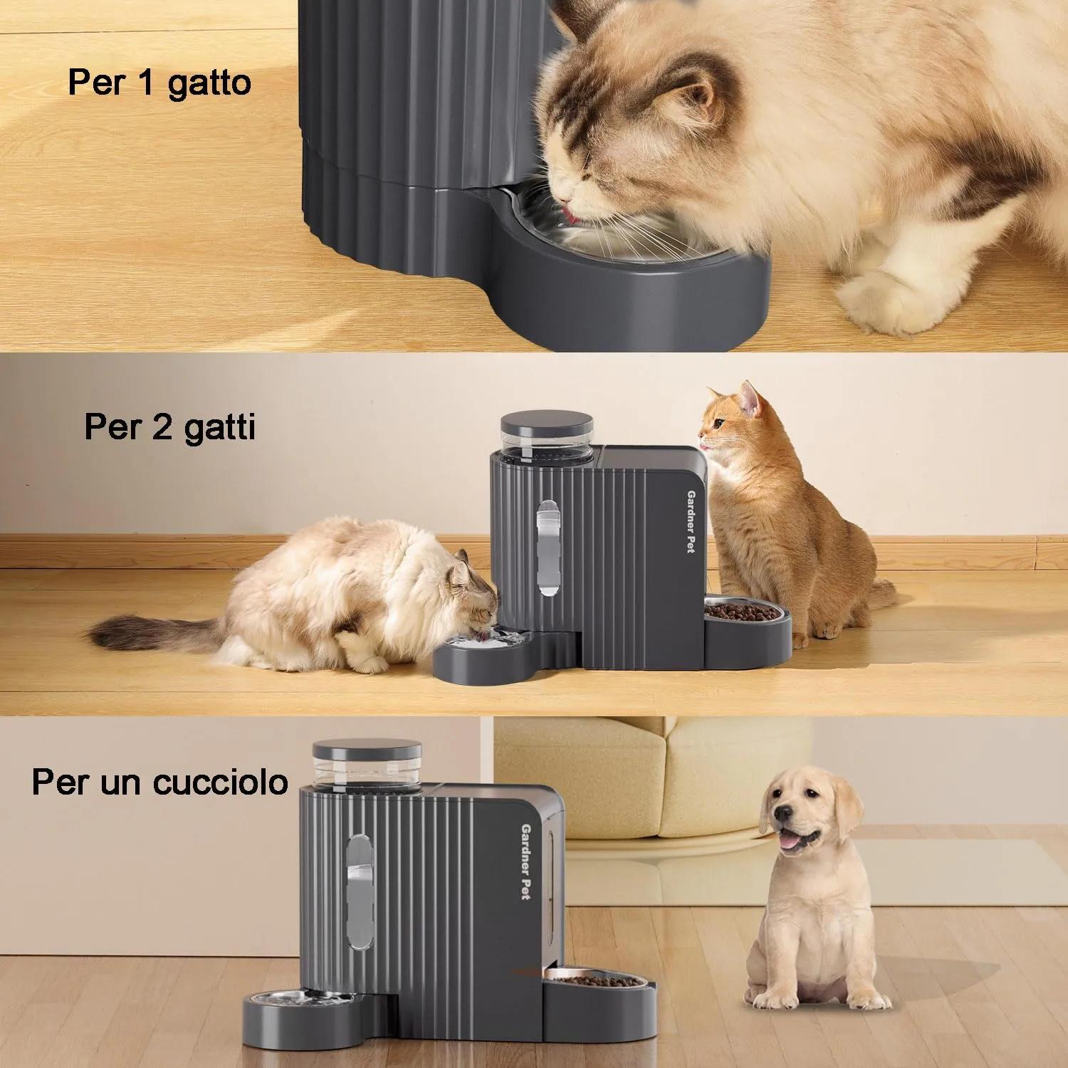 Gardner Pet Distributore 2 in 1 Cibo e Acqua per Gatti 6L*2, Grigio Scuro - immagine 7