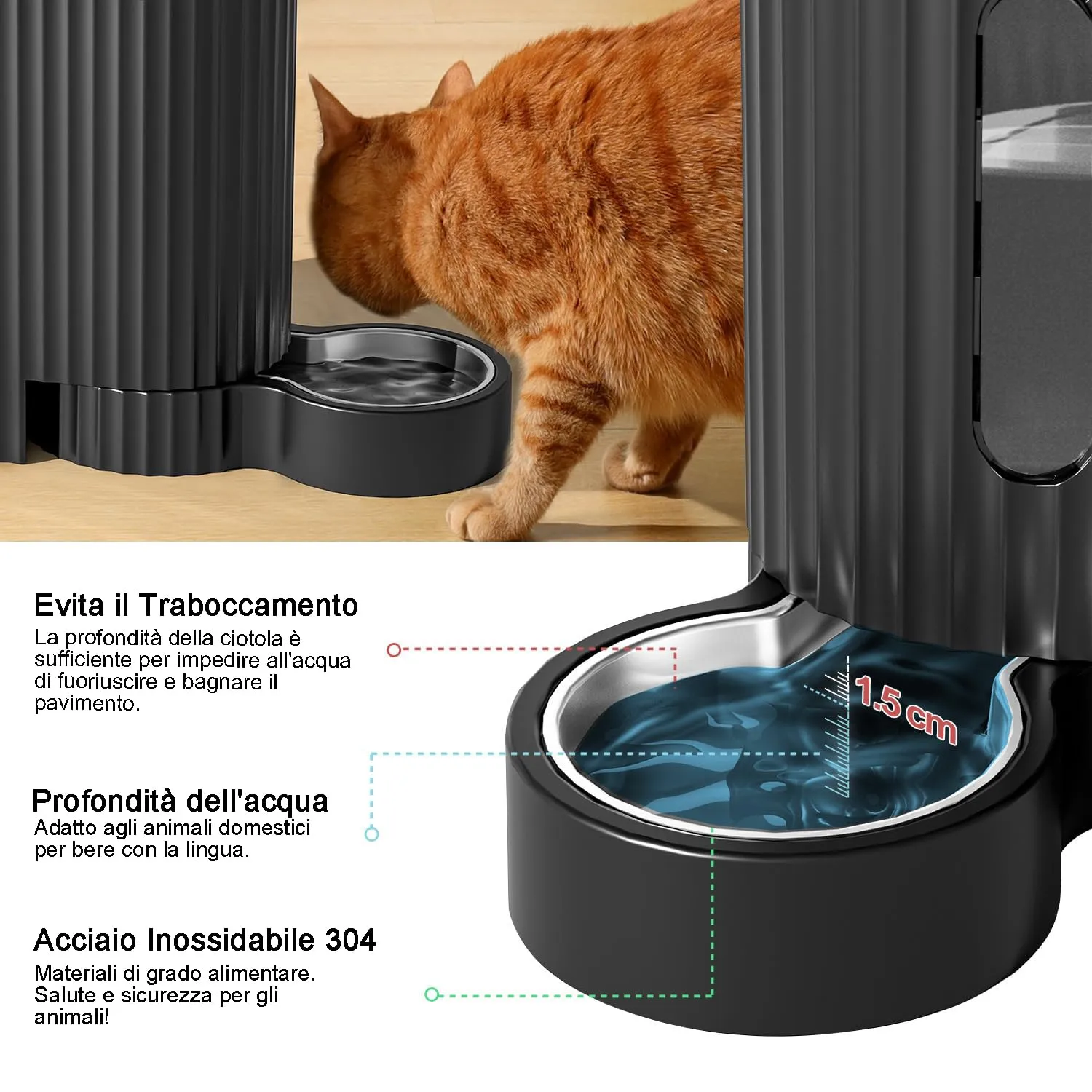 Gardner Pet Distributore 2 in 1 Cibo e Acqua per Gatti 3L*2, Nero - immagine 5