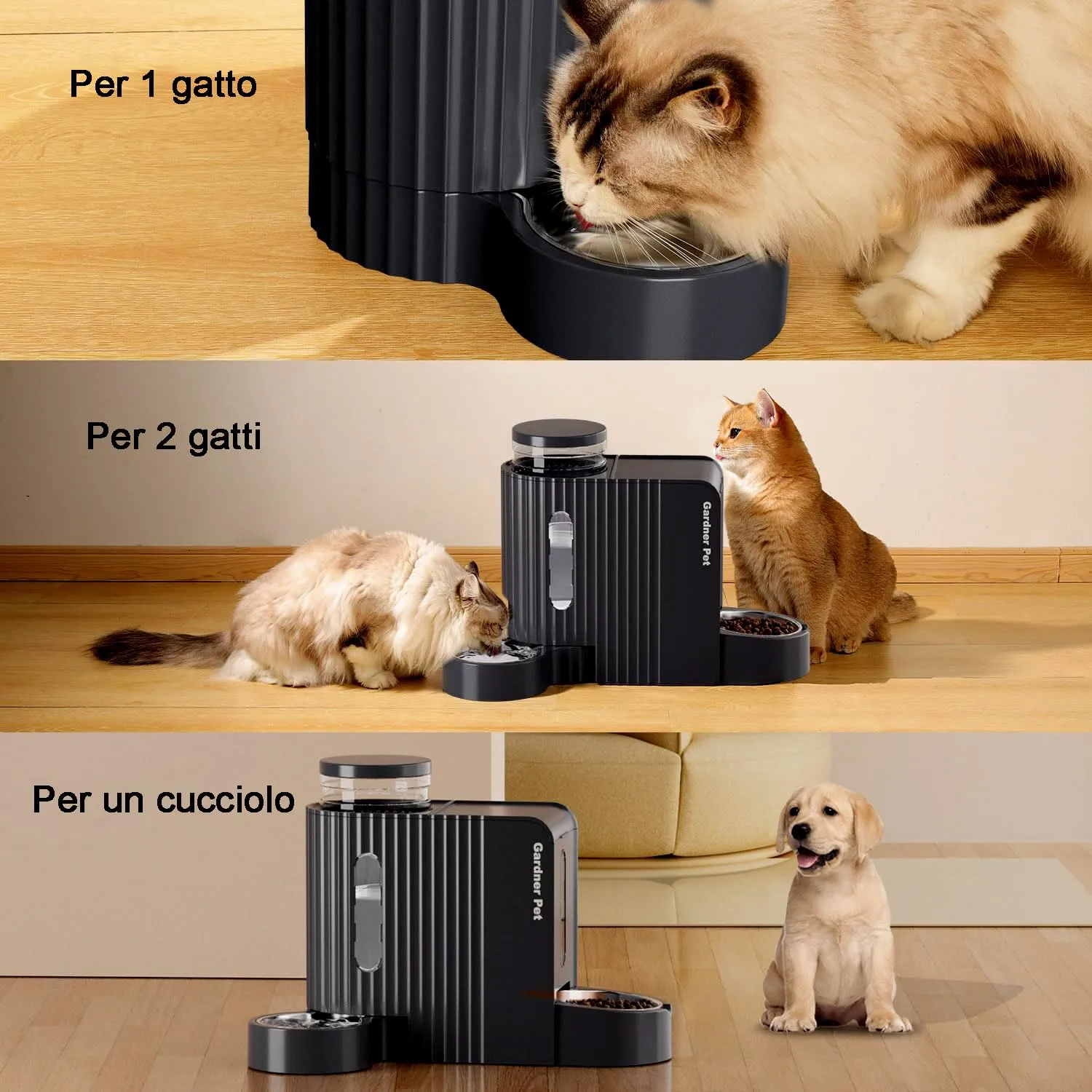 Gardner Pet Distributore 2 in 1 Cibo e Acqua per Gatti 3L*2, Nero - immagine 7
