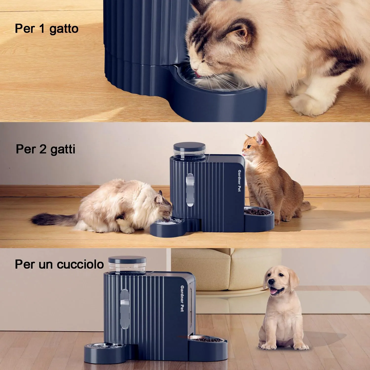 Gardner Pet Distributore 2 in 1 Cibo e Acqua per Gatti 6L*2, Blu Scuro - immagine 7