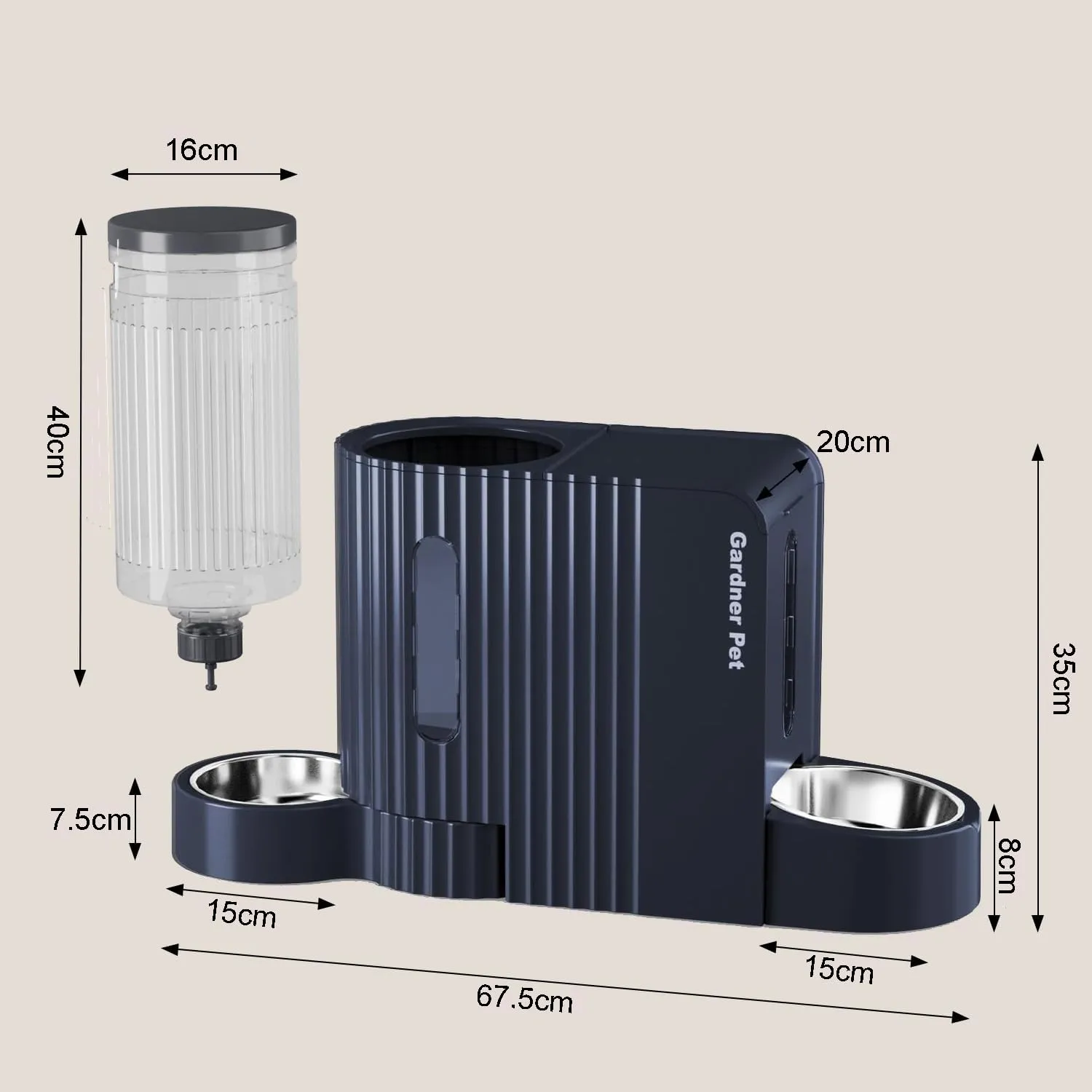 Gardner Pet Distributore 2 in 1 Cibo e Acqua per Gatti 6L*2, Blu Scuro - immagine 9