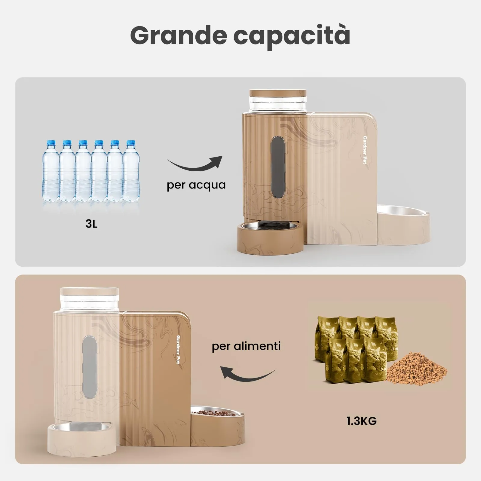 Gardner Pet Distributore 2 in 1 Cibo e Acqua per Gatti 3L*2, Grana Legno Chiaro - immagine 3