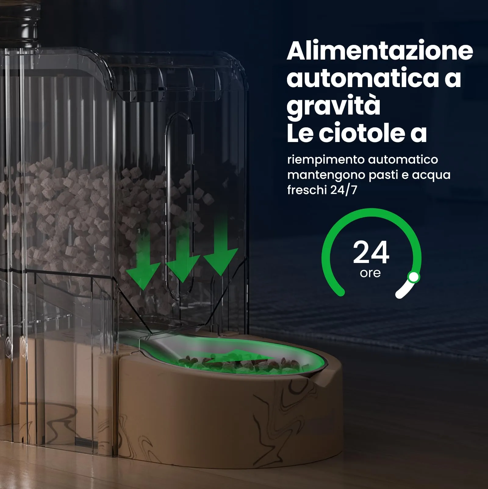 Gardner Pet Distributore 2 in 1 Cibo e Acqua per Gatti 3L*2, Grana Legno Chiaro - immagine 4