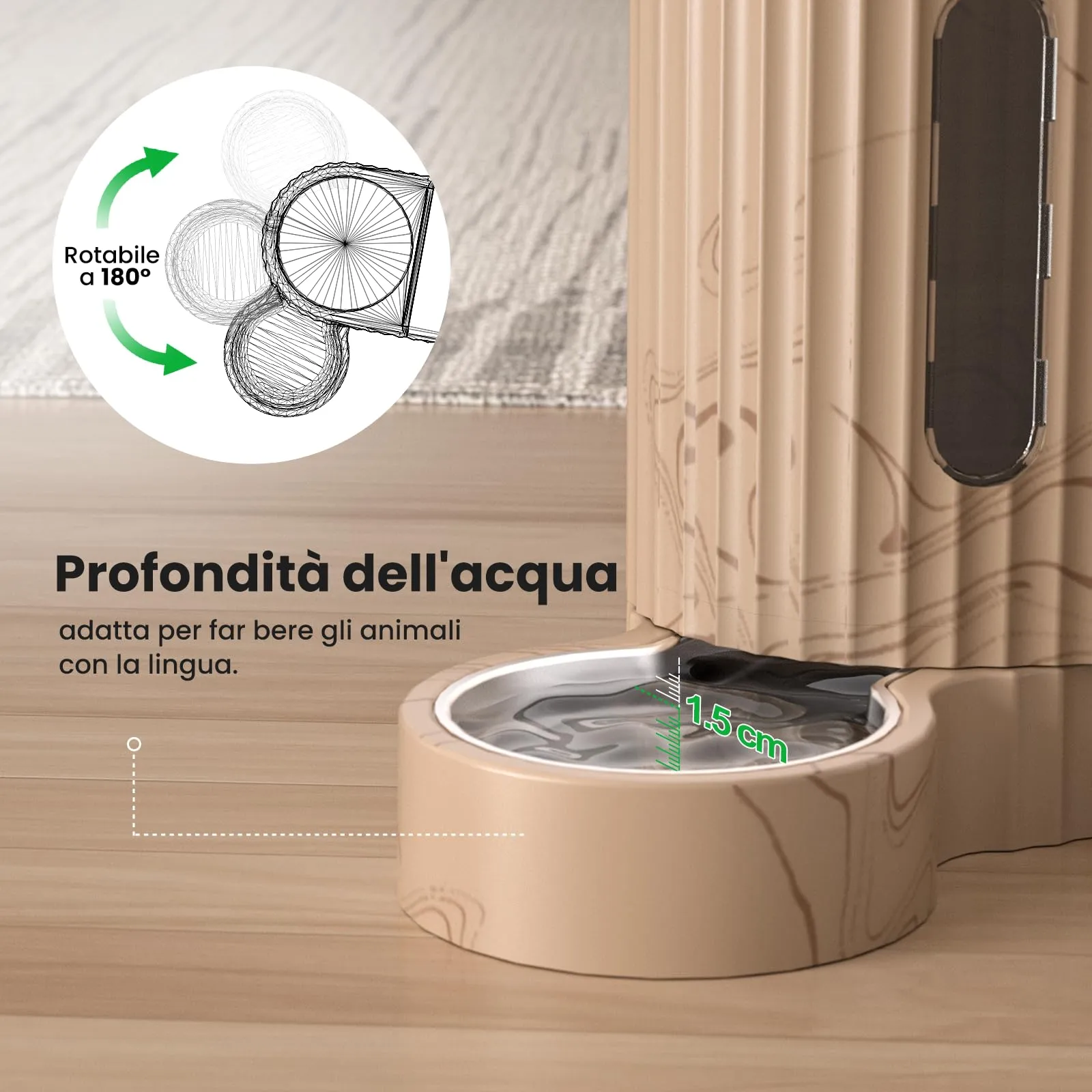 Gardner Pet Distributore 2 in 1 Cibo e Acqua per Gatti 3L*2, Grana Legno Chiaro - immagine 5