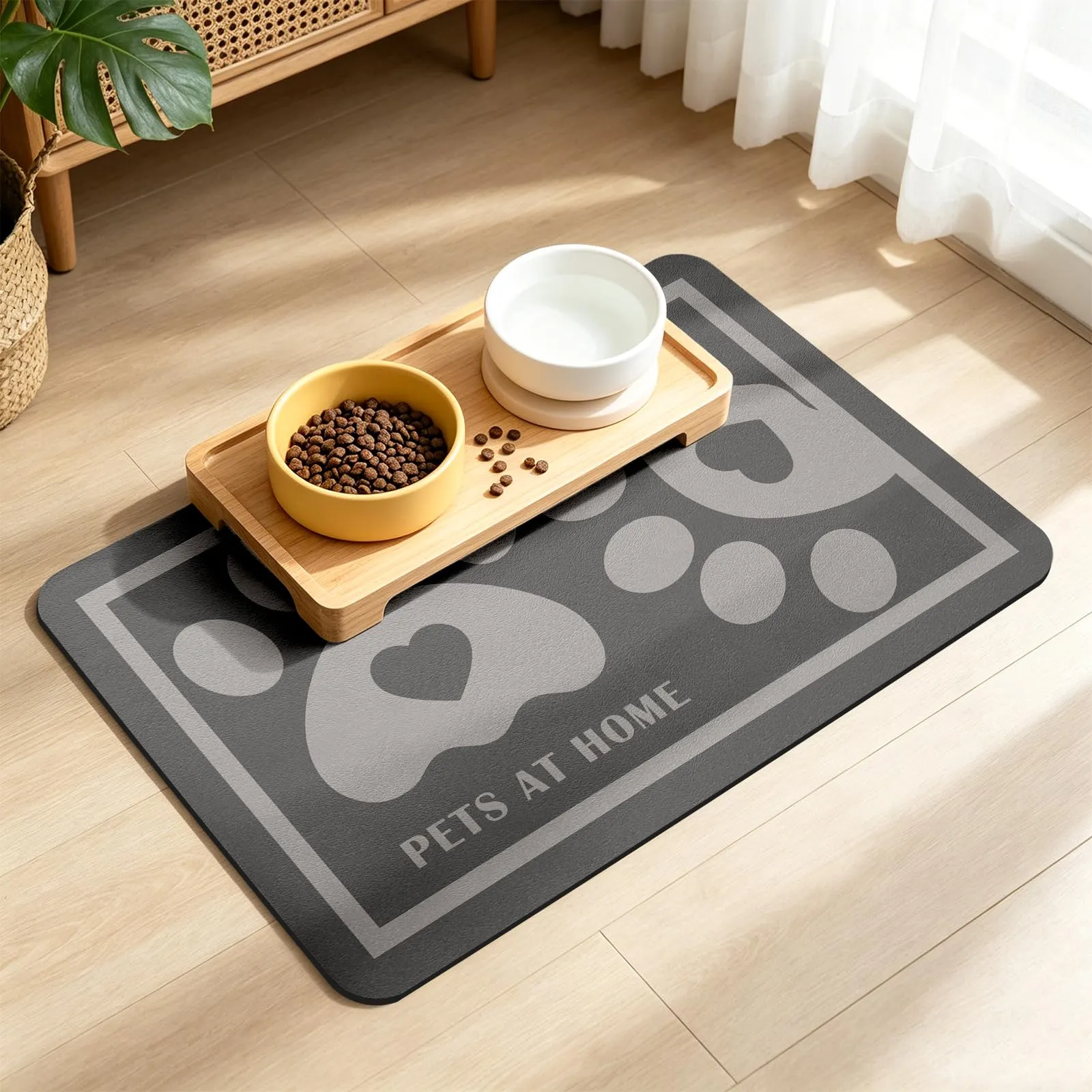 ZICRO Tappetino Alimentazione per Animali Domestici, Grigio scuro, 40x60cm - immagine 1