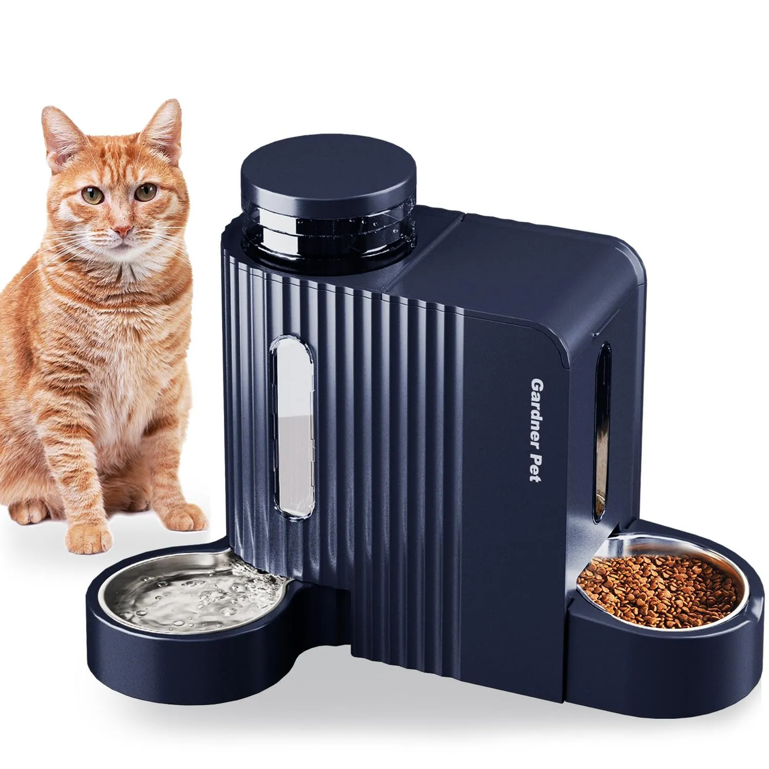 Gardner Pet Distributore 2 in 1 Cibo e Acqua per Gatti 3L*2, Blu Scuro - immagine 1