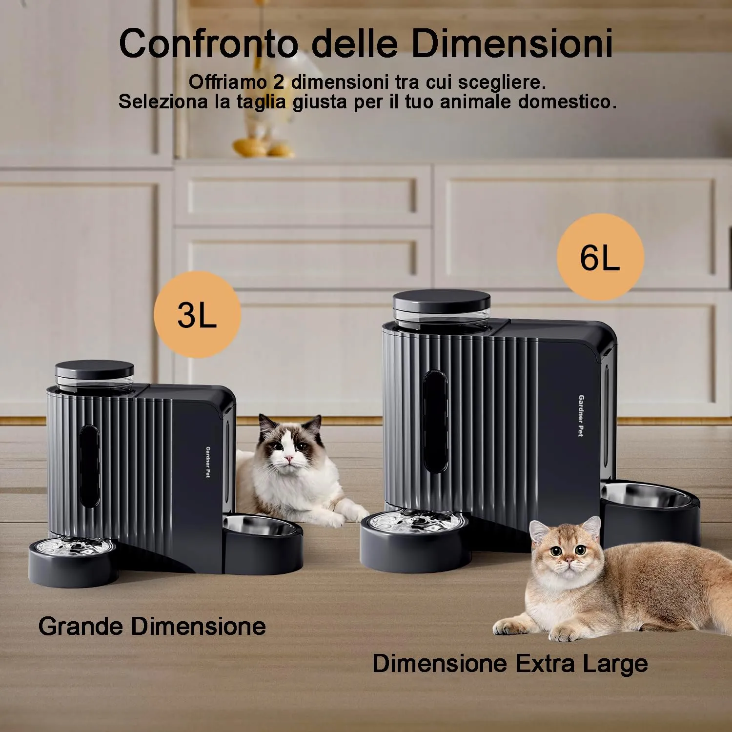Gardner Pet Distributore 2 in 1 Cibo e Acqua per Gatti 6L*2, Nero - immagine 6