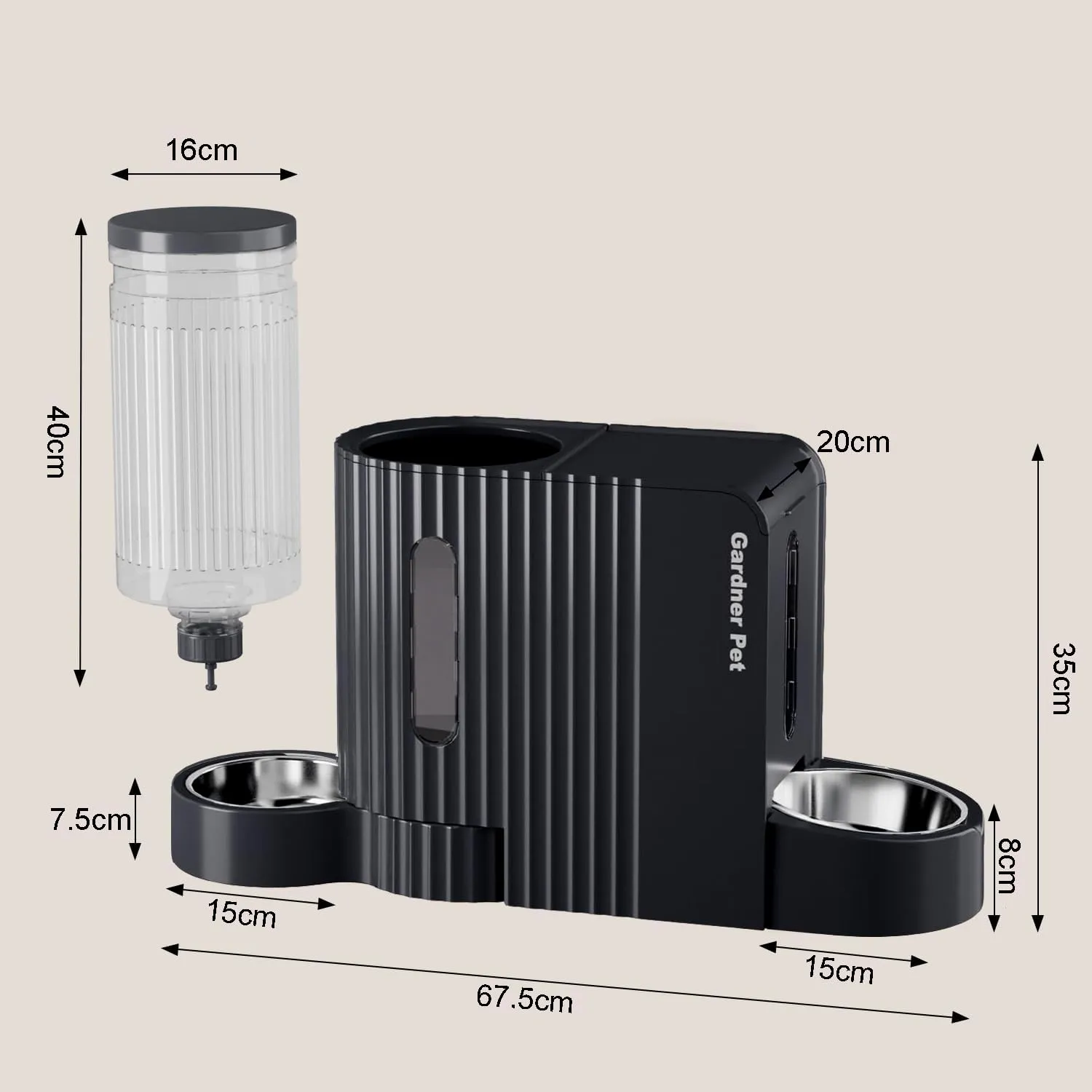 Gardner Pet Distributore 2 in 1 Cibo e Acqua per Gatti 6L*2, Nero - immagine 9